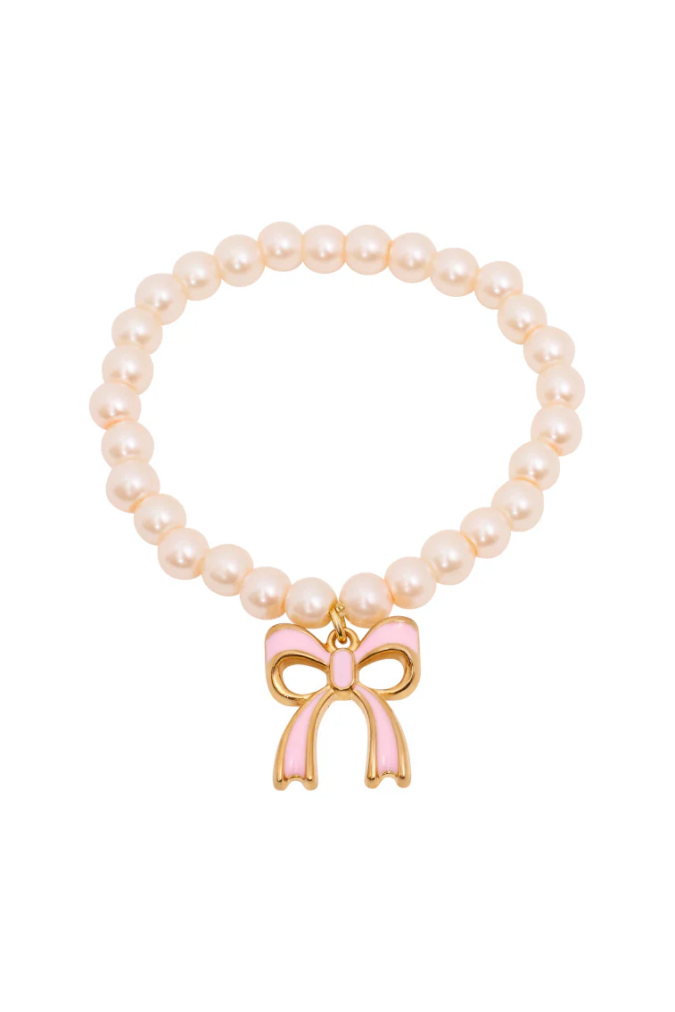 Pulsera de Perlas con Moño Rosa Coqueta Pulsera de Perlas con Moño Rosa Coqueta