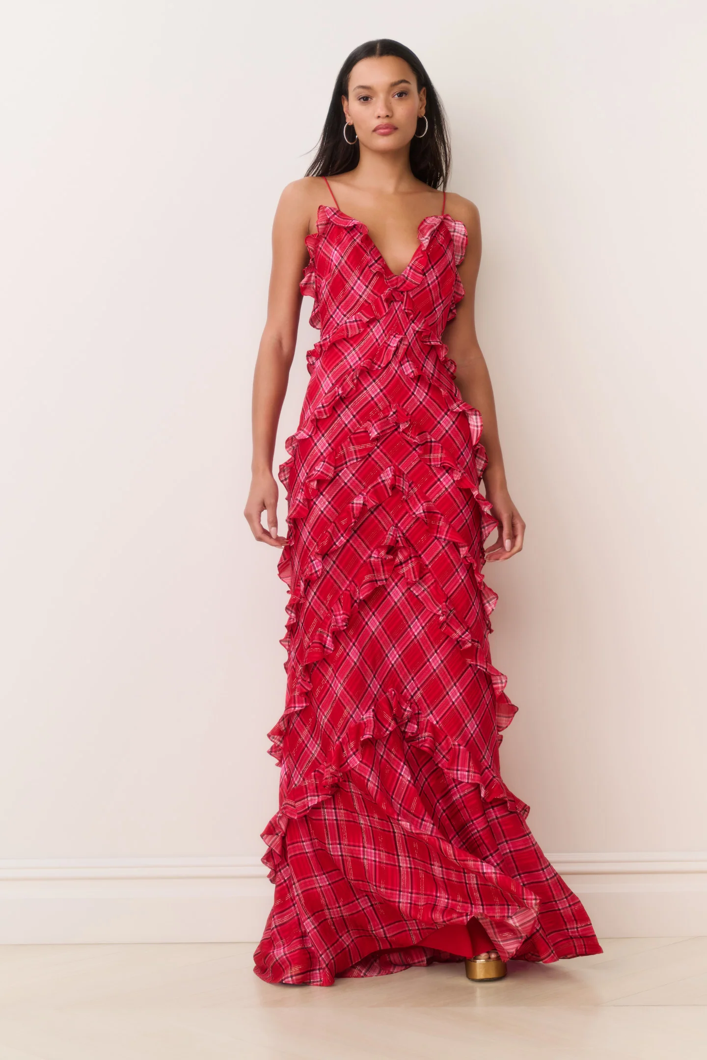 Vestido maxi de volantes tartán Ellietta