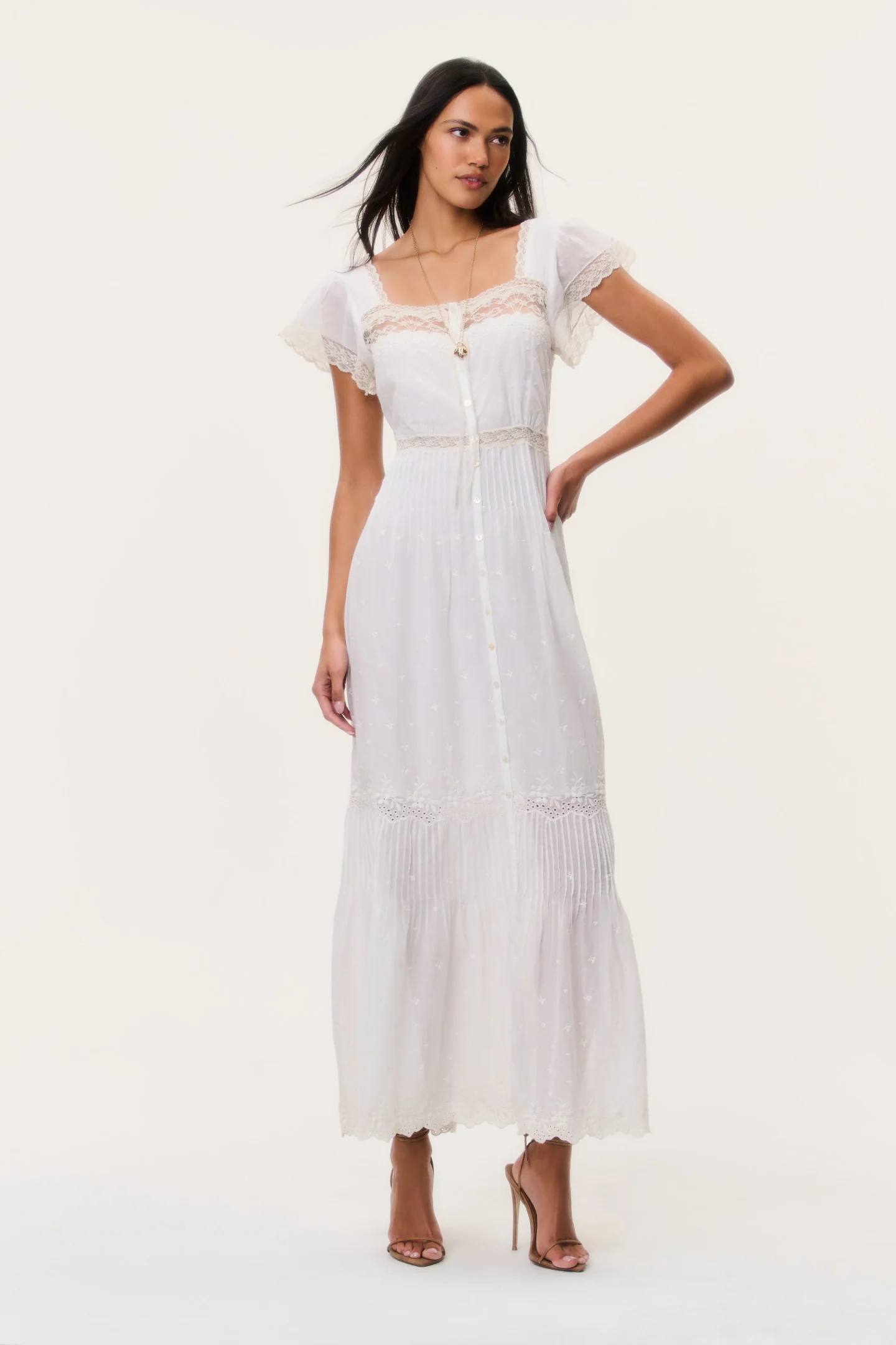 Vestido maxi de encaje de algodón Georgine
