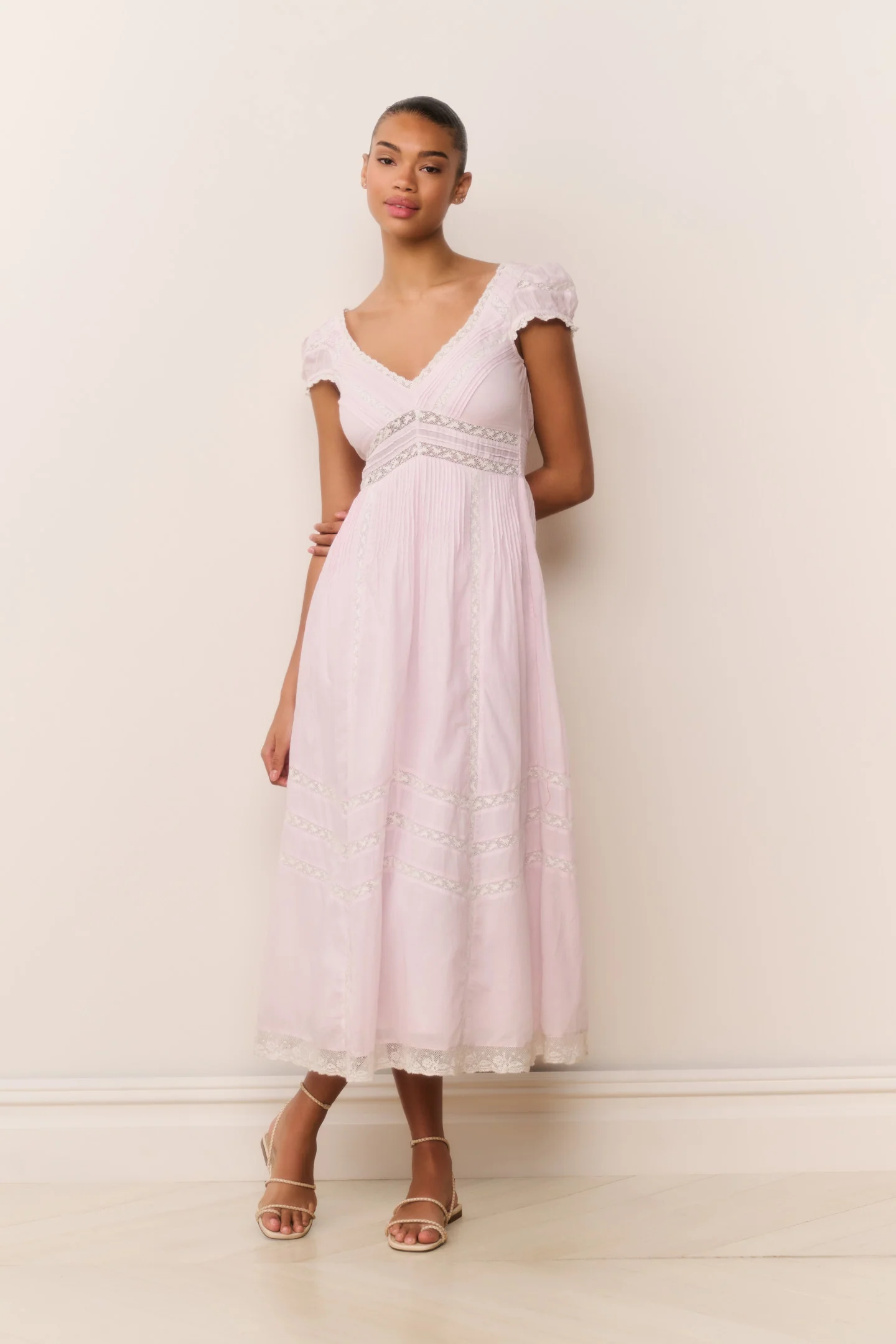 Vestido Midi de Algodón Rosa Suvi