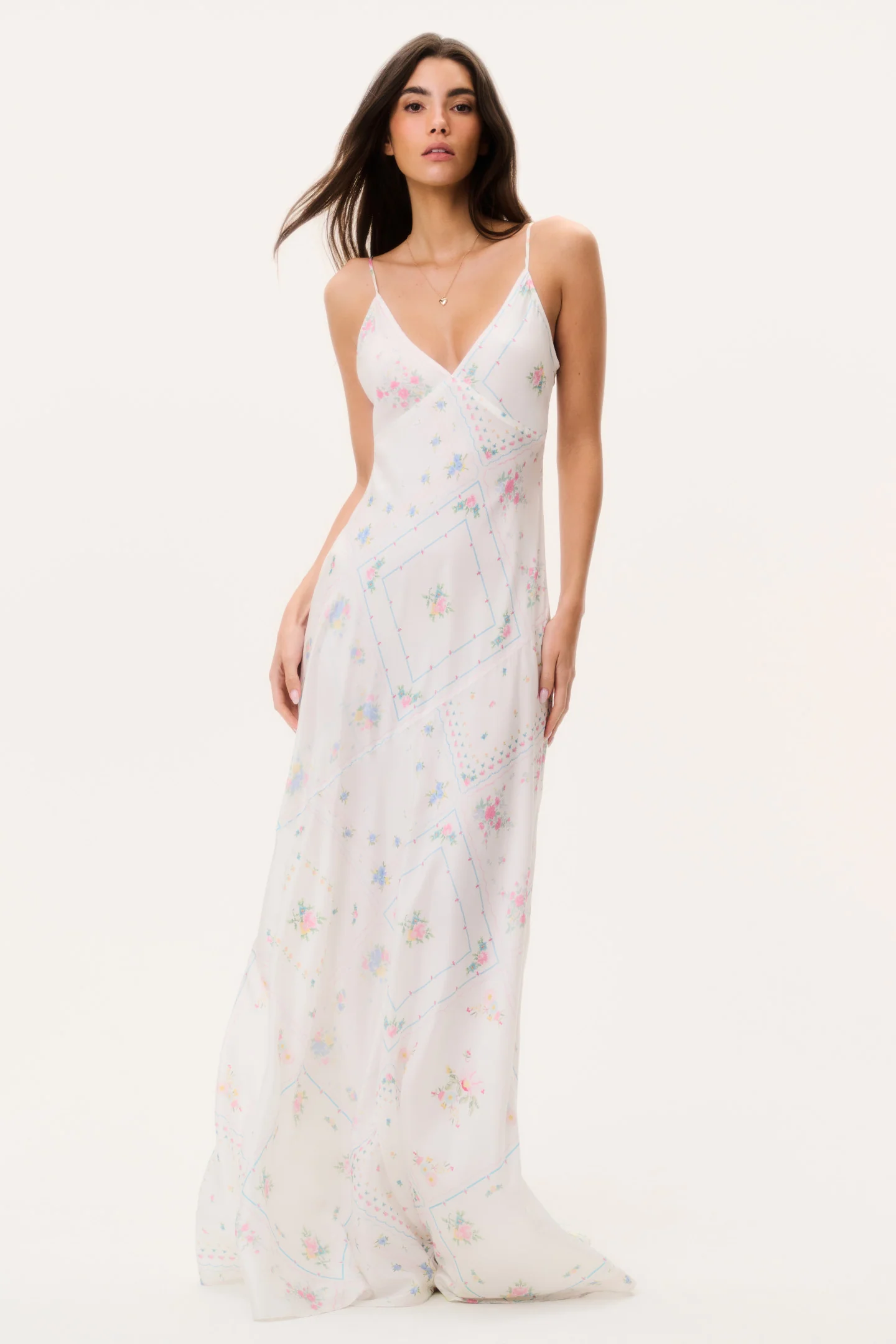 Vestido maxi de seda con patchwork Castilla