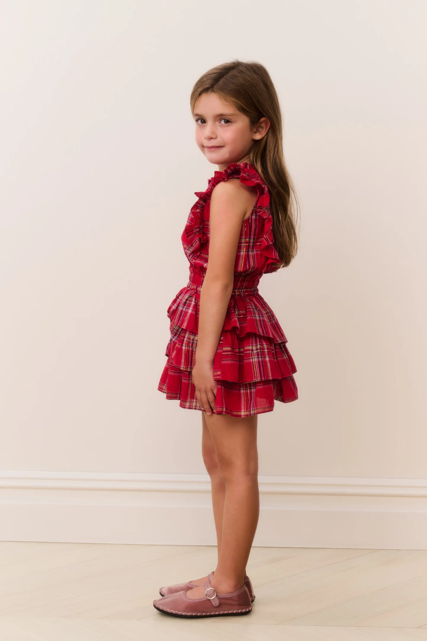 Vestido de tartán con volantes de algodón Decker para niñas