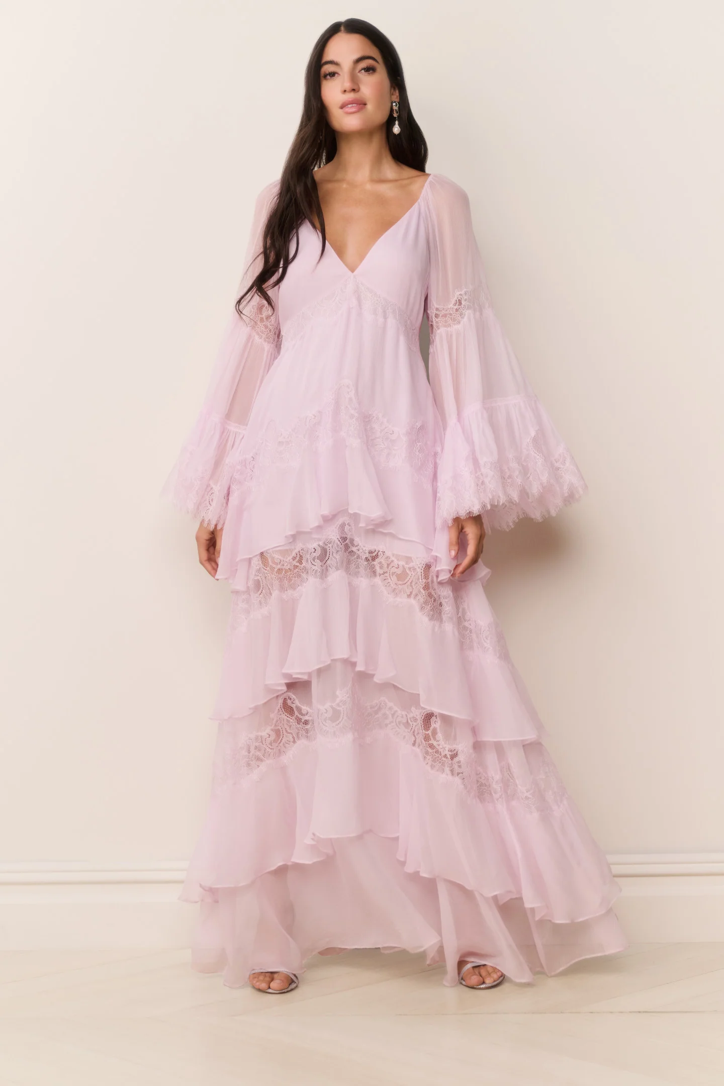 Vestido maxi de encaje de seda chiffon Devina