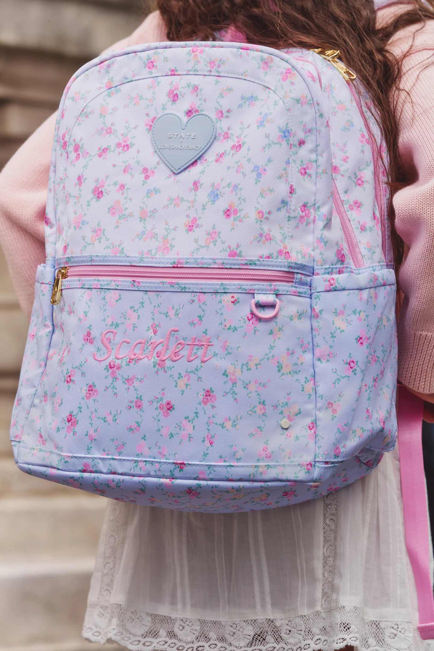 ESTADO x LoveShackFancy Mochila de doble bolsillo con estampado floral Kane