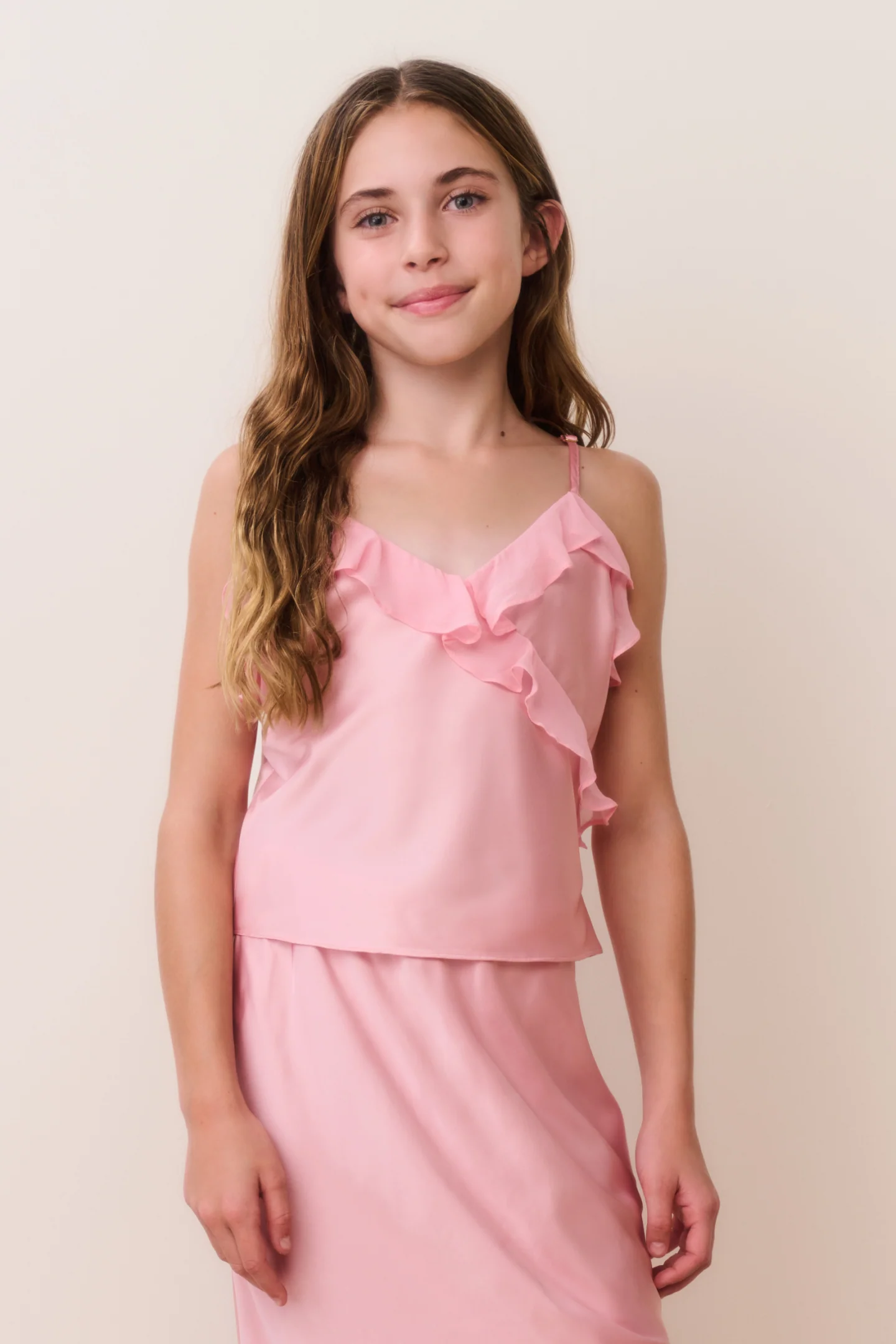 Top con volantes de seda Tweed Kalea