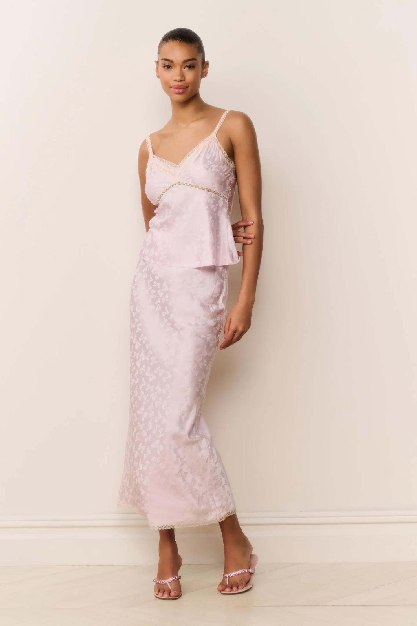 Falda maxi de jacquard con lazo de seda Kalo