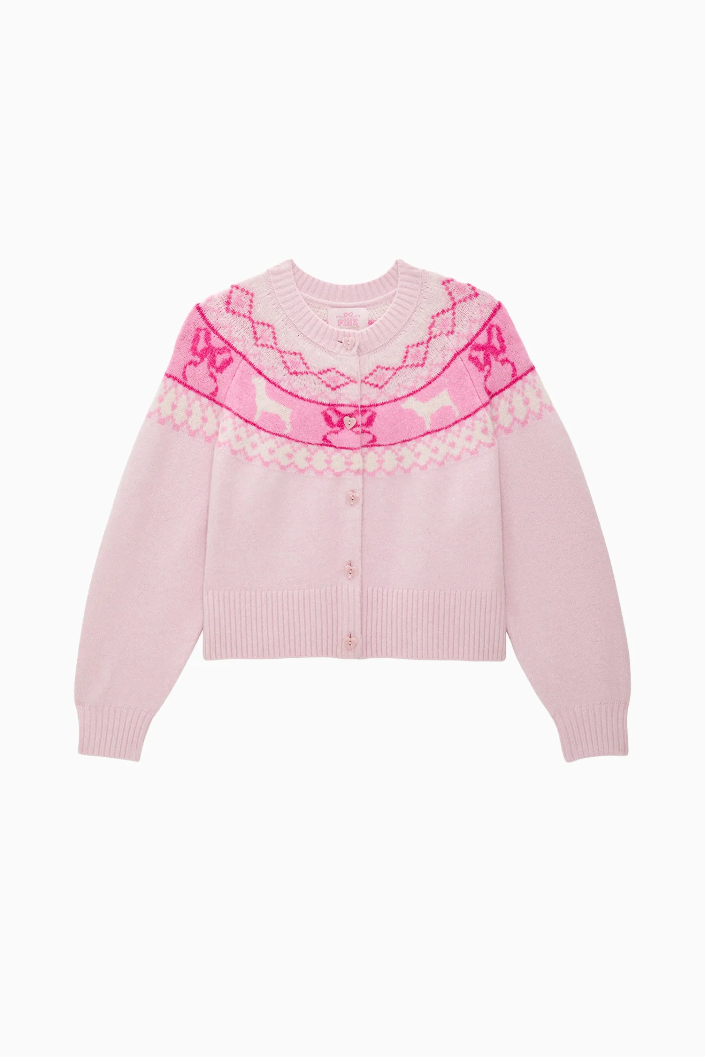 PINK x LoveShackFancy Cardigan de punto Fairisle con corte recto