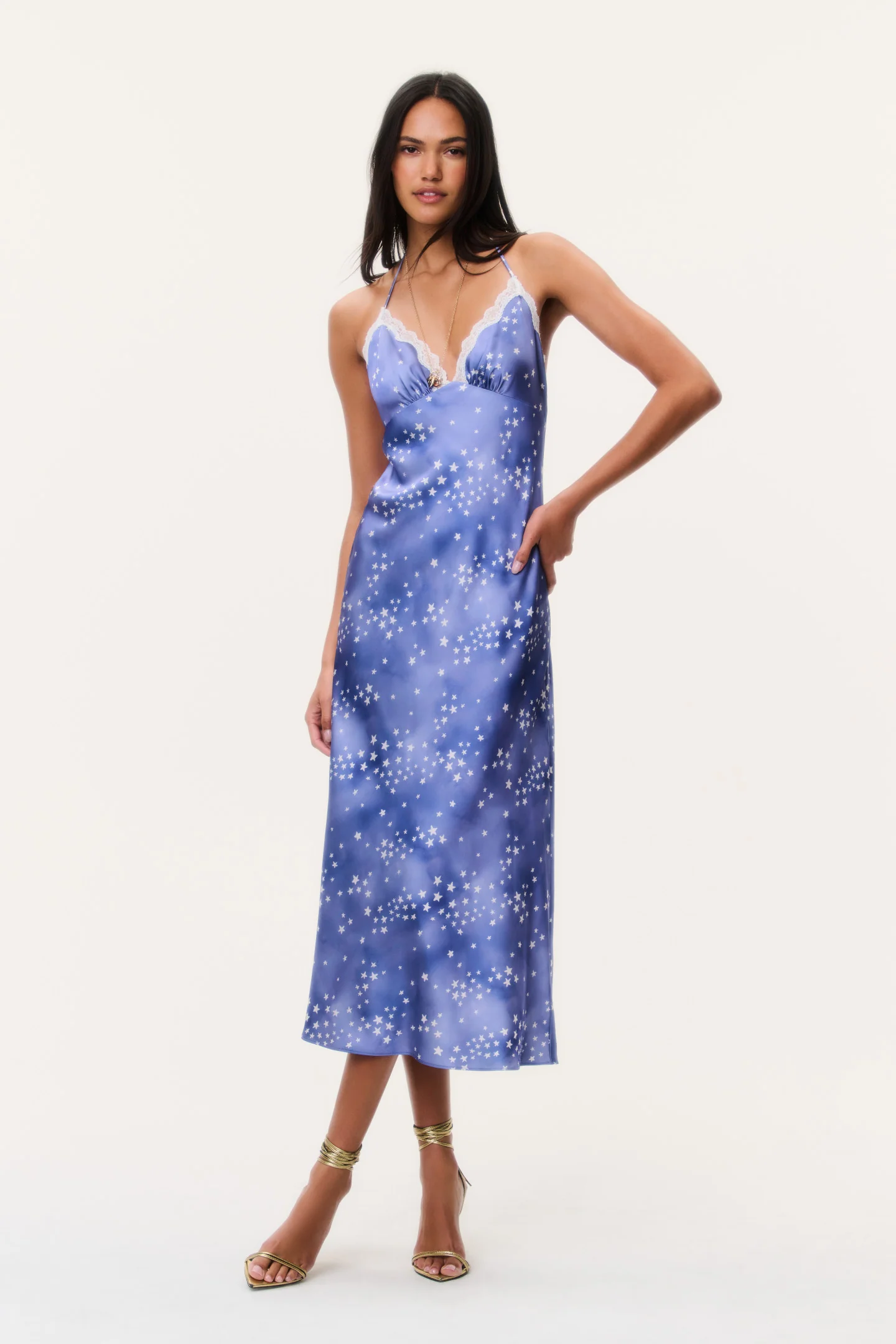 Vestido de gasa midi con estampado de estrellas Evania