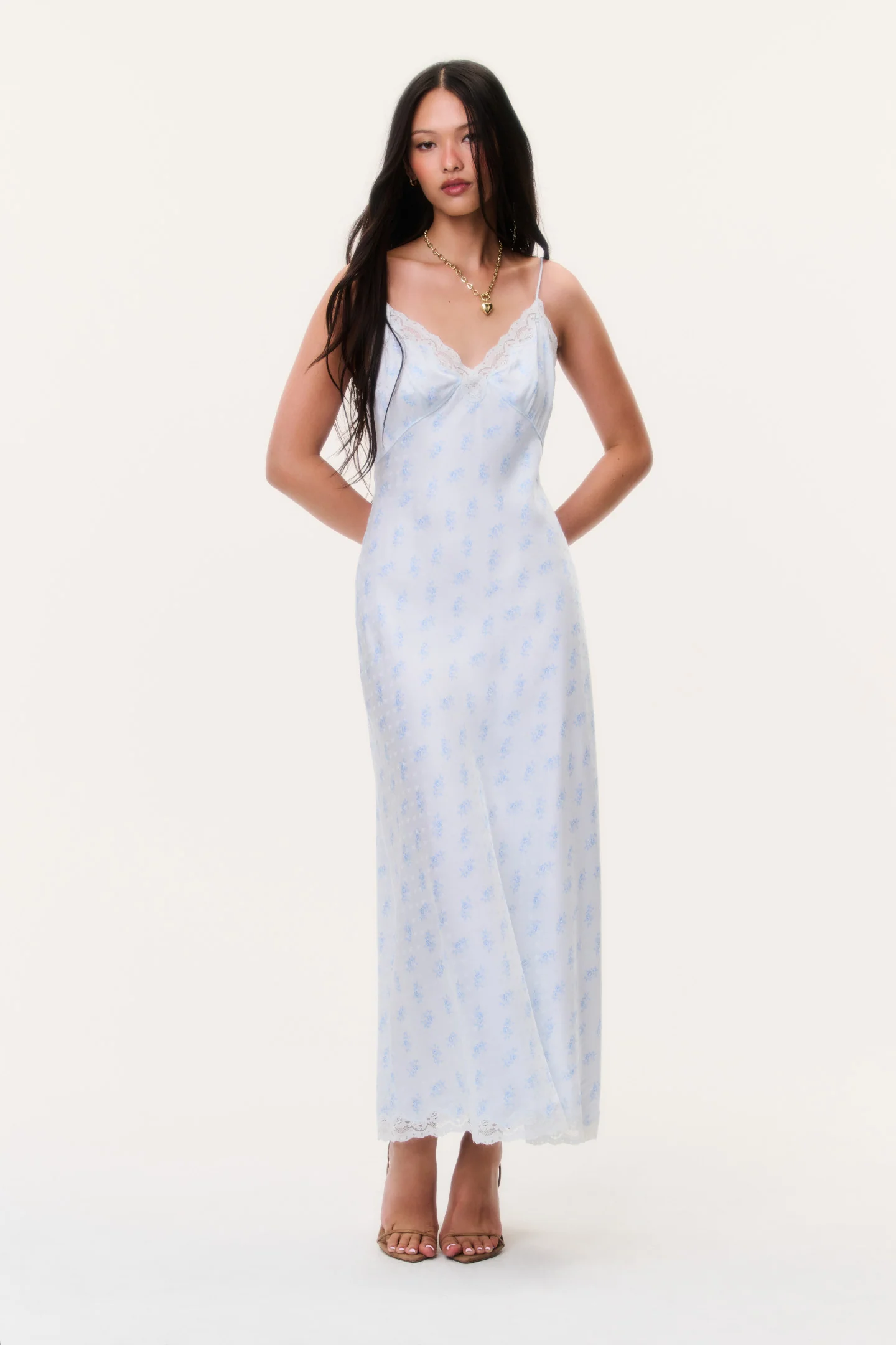 Vestido largo tipo slip de seda y mezcla de Manuela