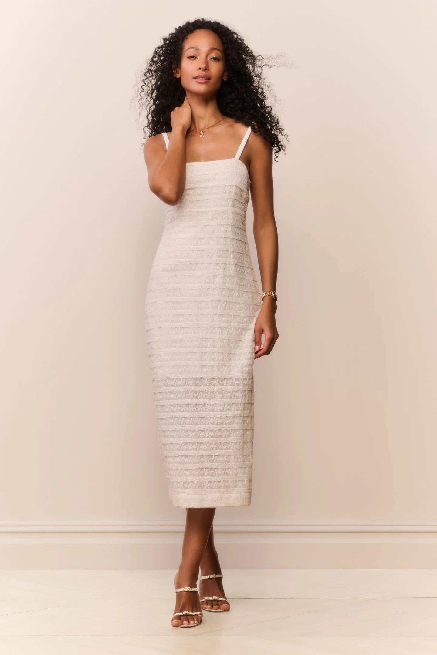 Verna Vestido Midi con Estampado de Encaje