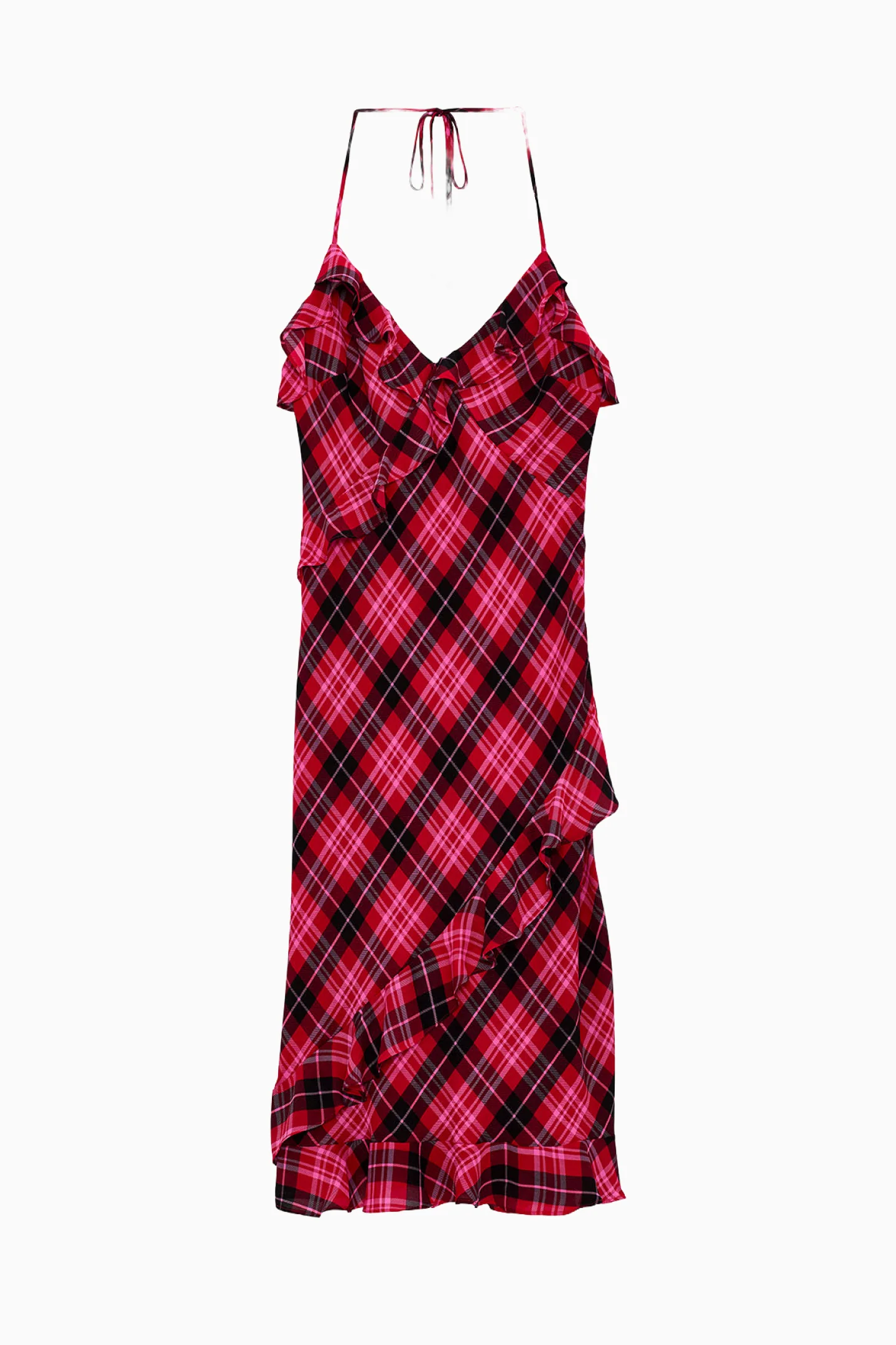 Vestido midi con volantes y estampado de gasa PINK x LoveShackFancy
