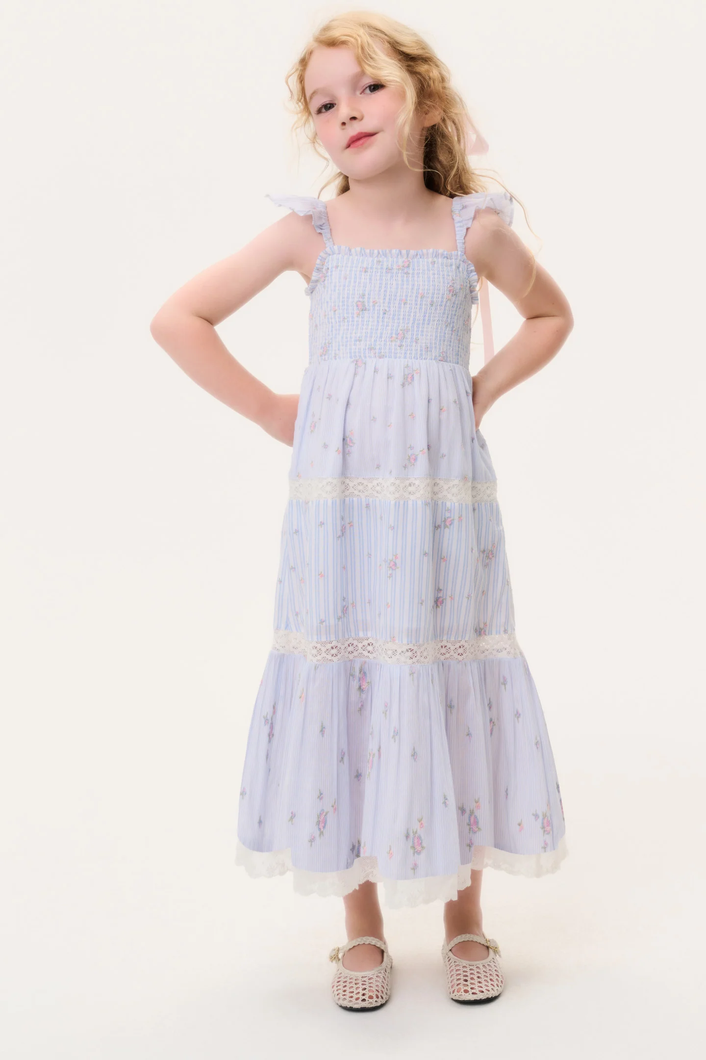 Vestido Floral con Rayas para Niñas Pequeñas Rhiannon
