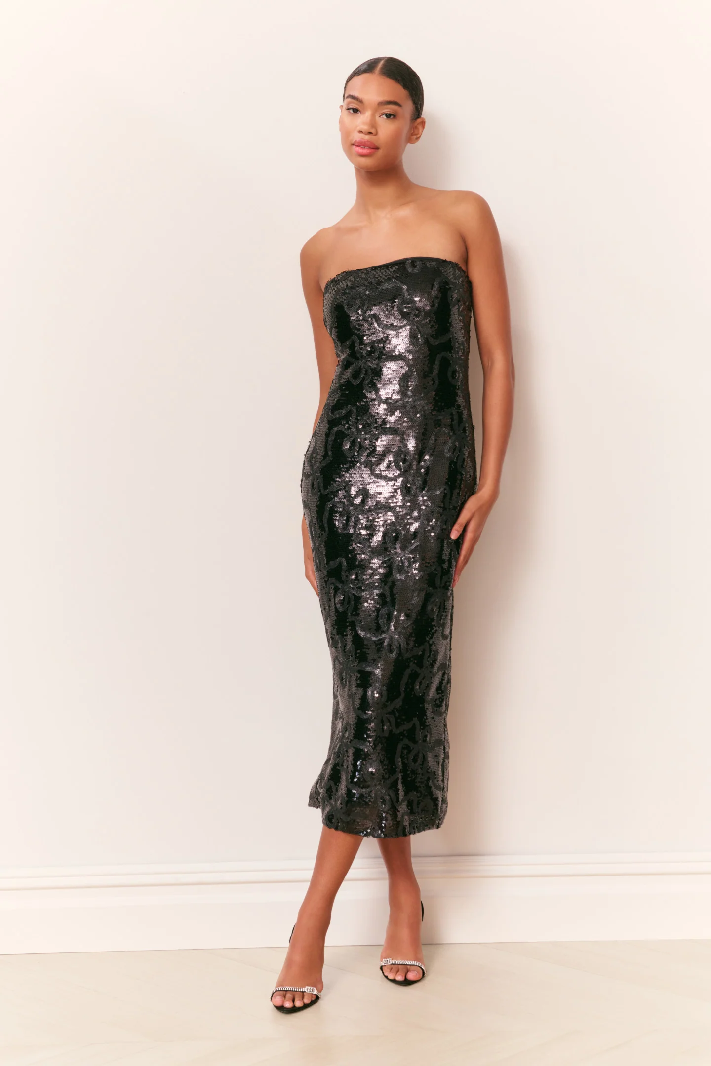 Vestido Midi con lazo enrollado de lentejuelas Stasia