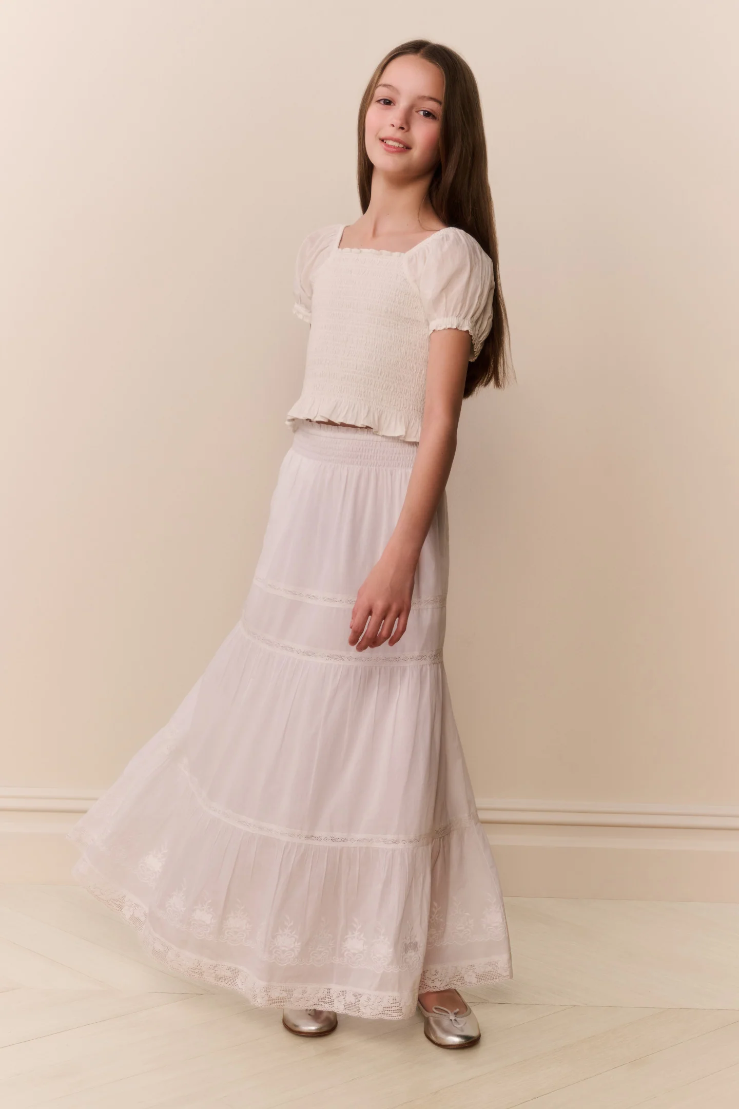 Falda maxi con volantes de algodón Tween Sampaio