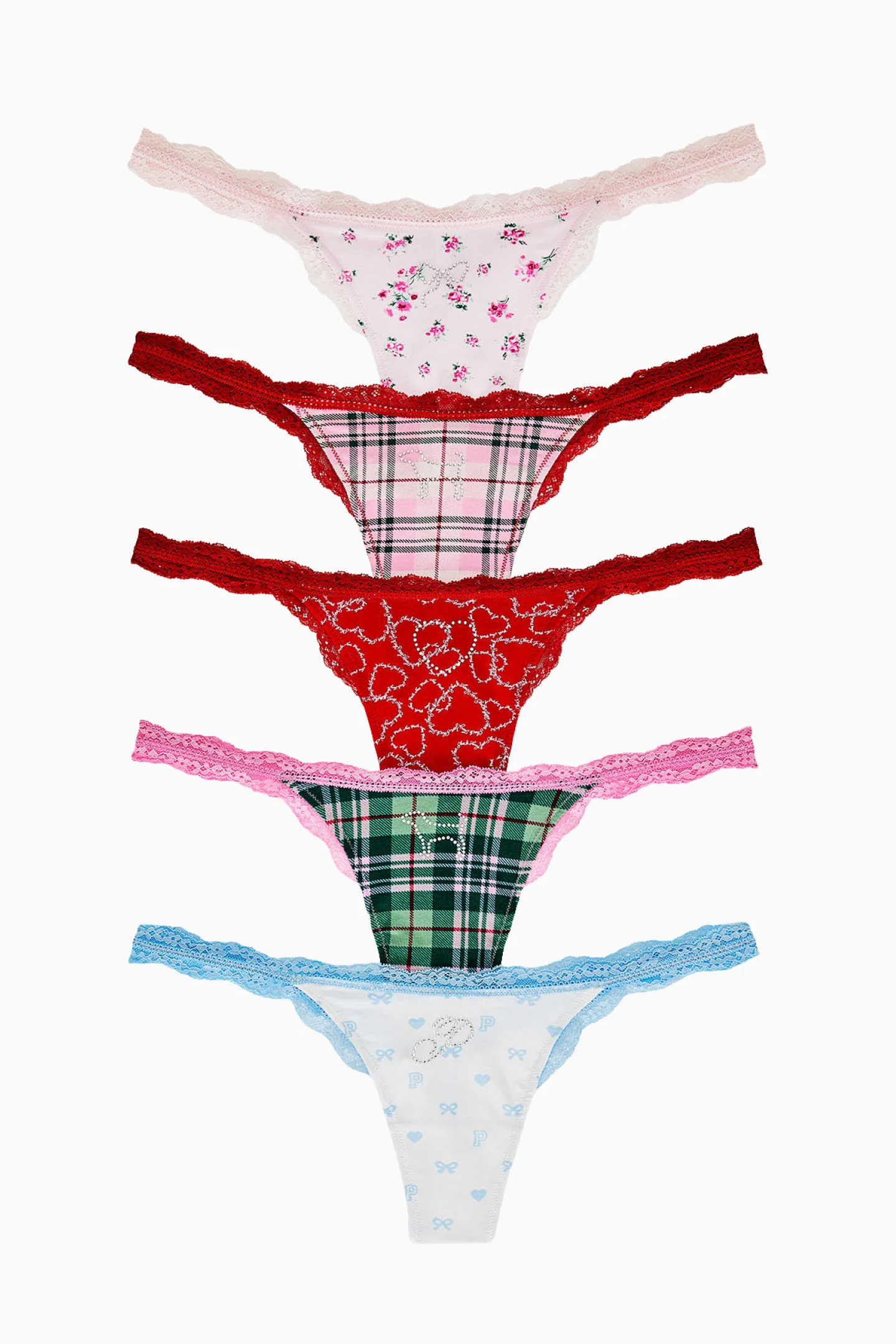 PANTIES THONG DE ALGODÓN WINK PINK x LoveShackFancy - Paquete de 5