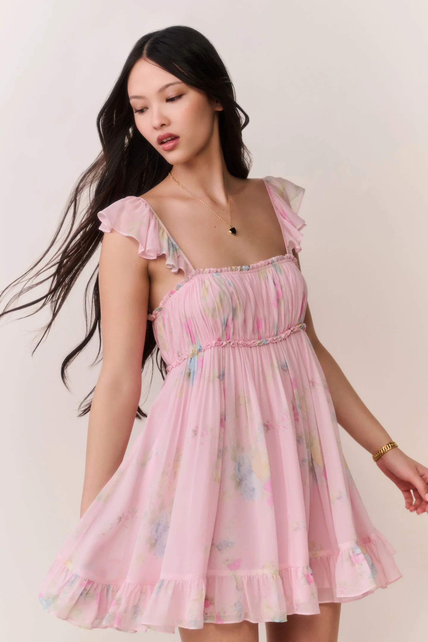 Vestido Mini de Chifón Floral Zanira
