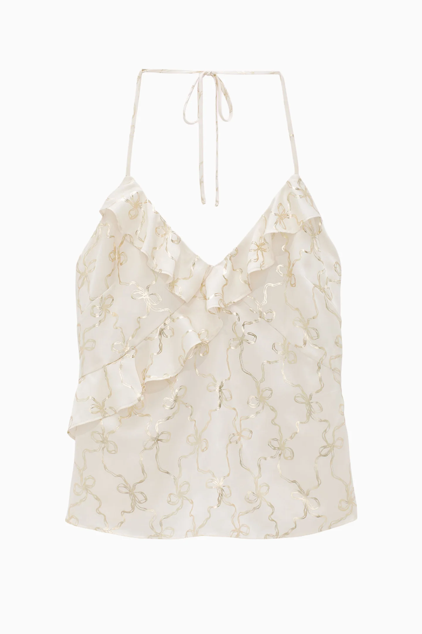 Top de encaje con cuello halter de satín PINK x LoveShackFancy