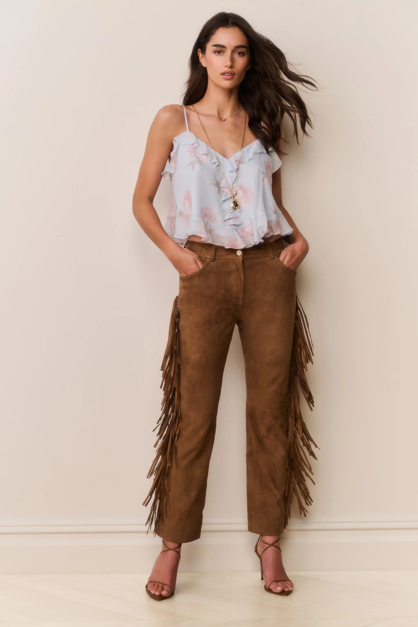 Pantalón de Piel Sintética con Borlas Jenya