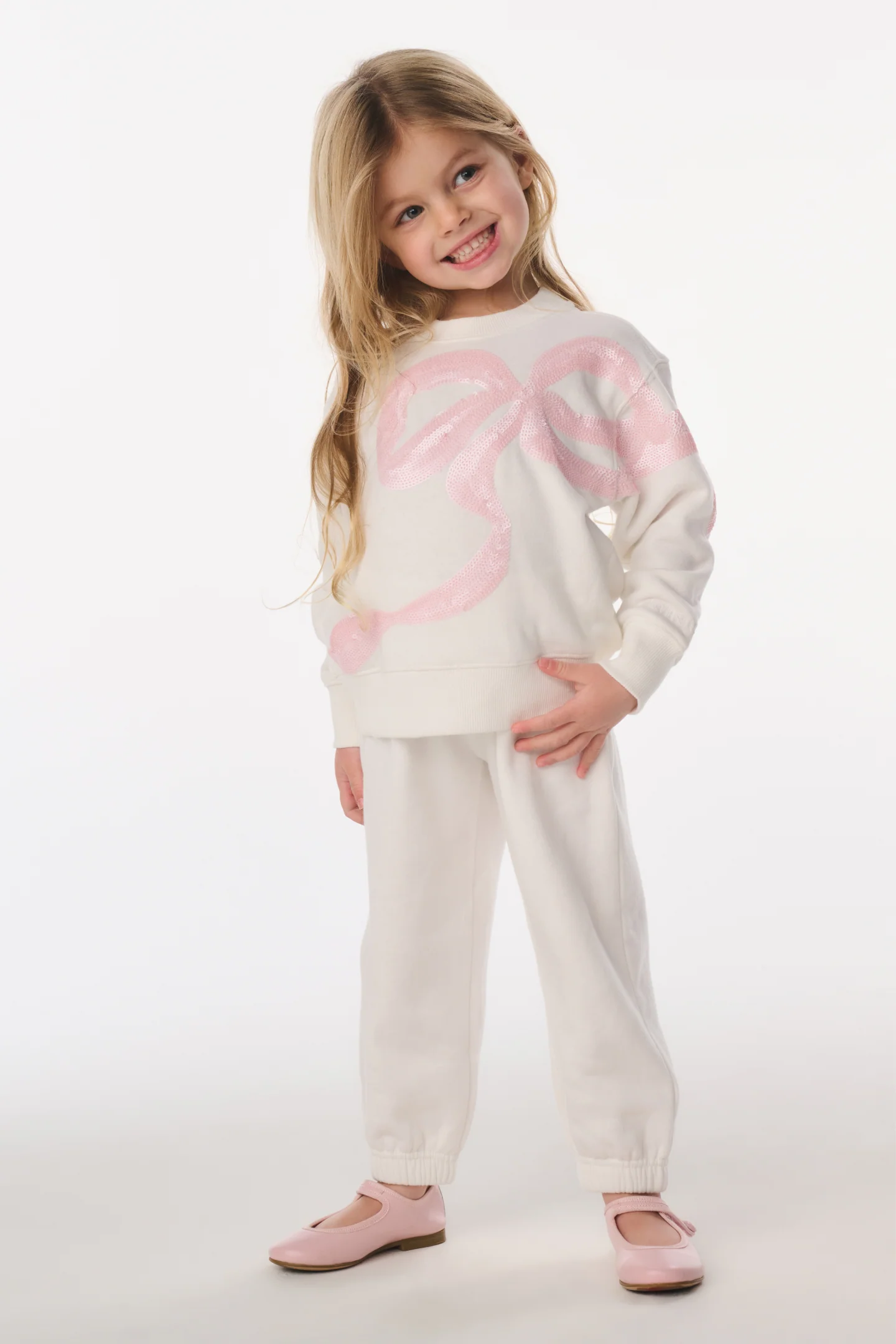 Pantalones de chándal con lazo de lentejuelas para niñas pequeñas