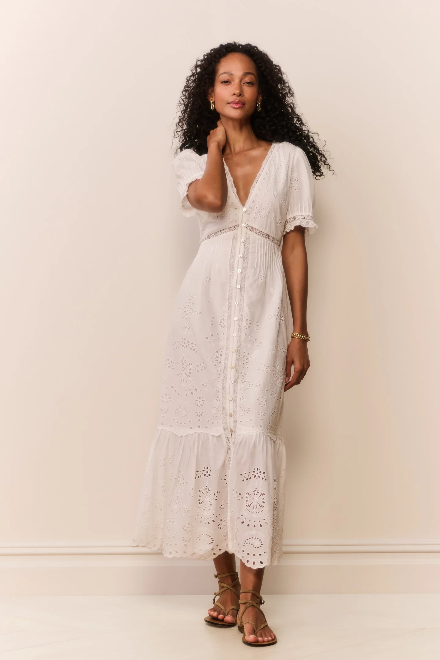 Vestido midi con volantes de tarragona de algodón