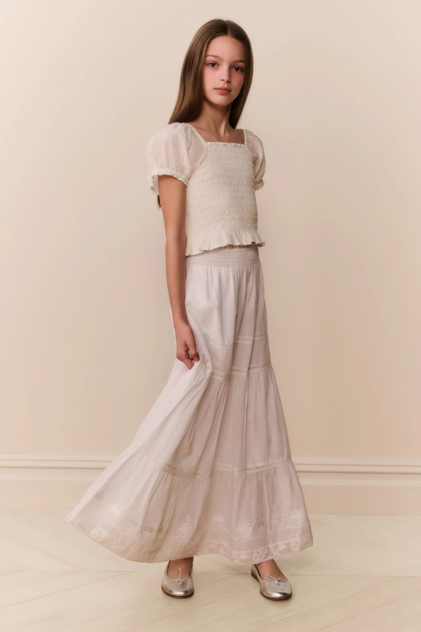 Falda maxi con volantes de algodón Tween Sampaio