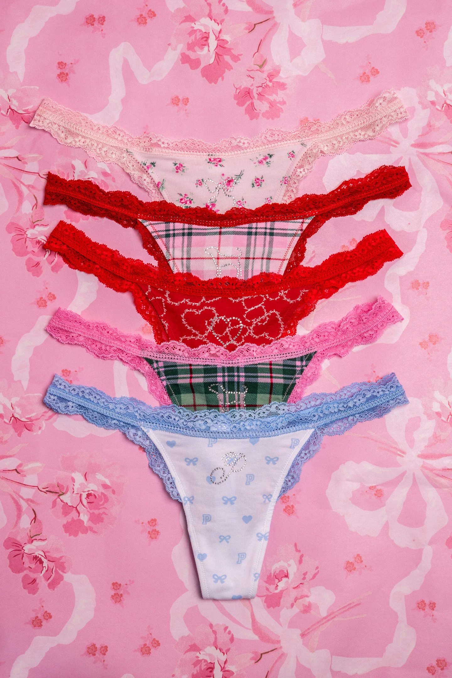 PANTIES THONG DE ALGODÓN WINK PINK x LoveShackFancy - Paquete de 5