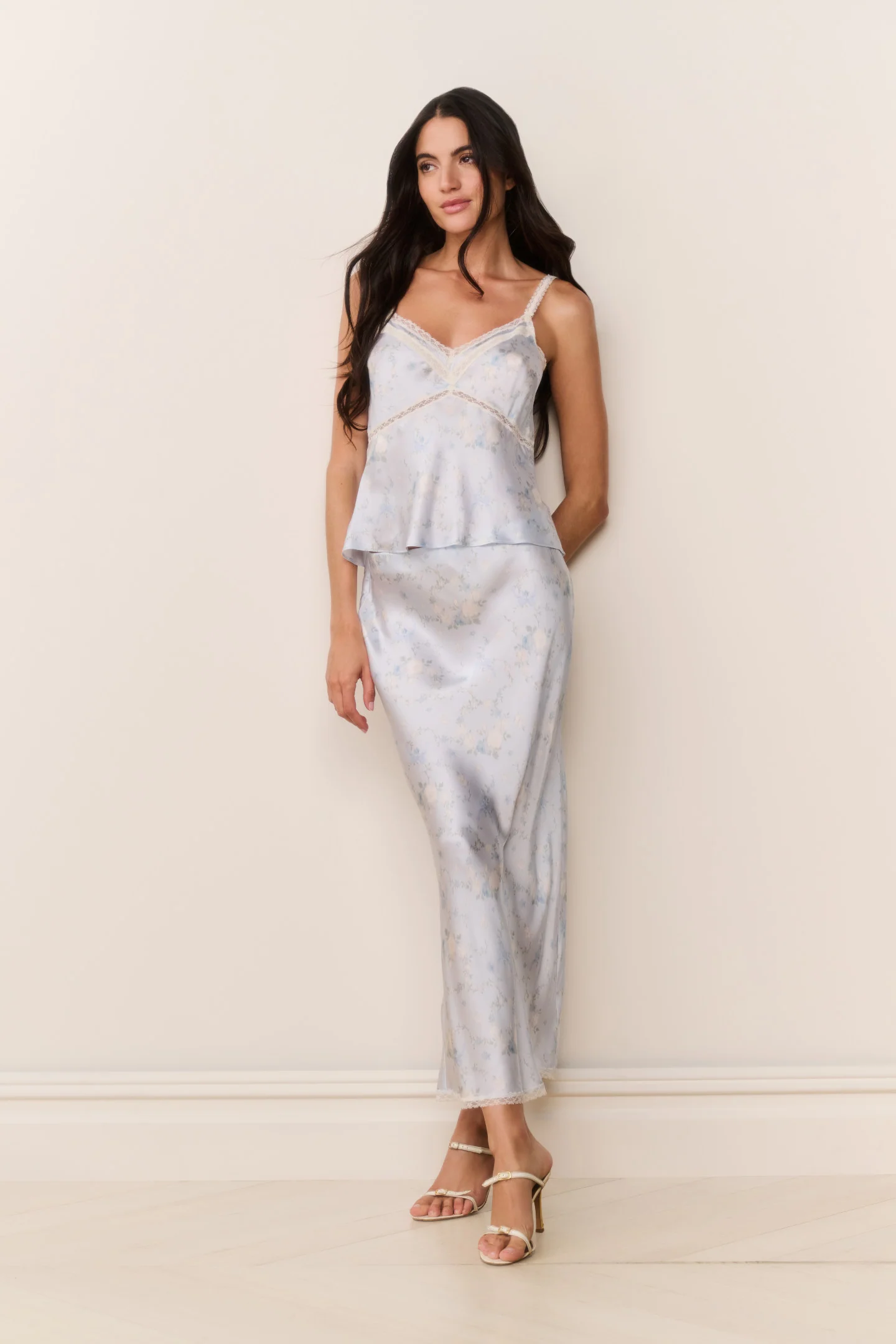 Falda maxi floral de mezcla de seda Kalo