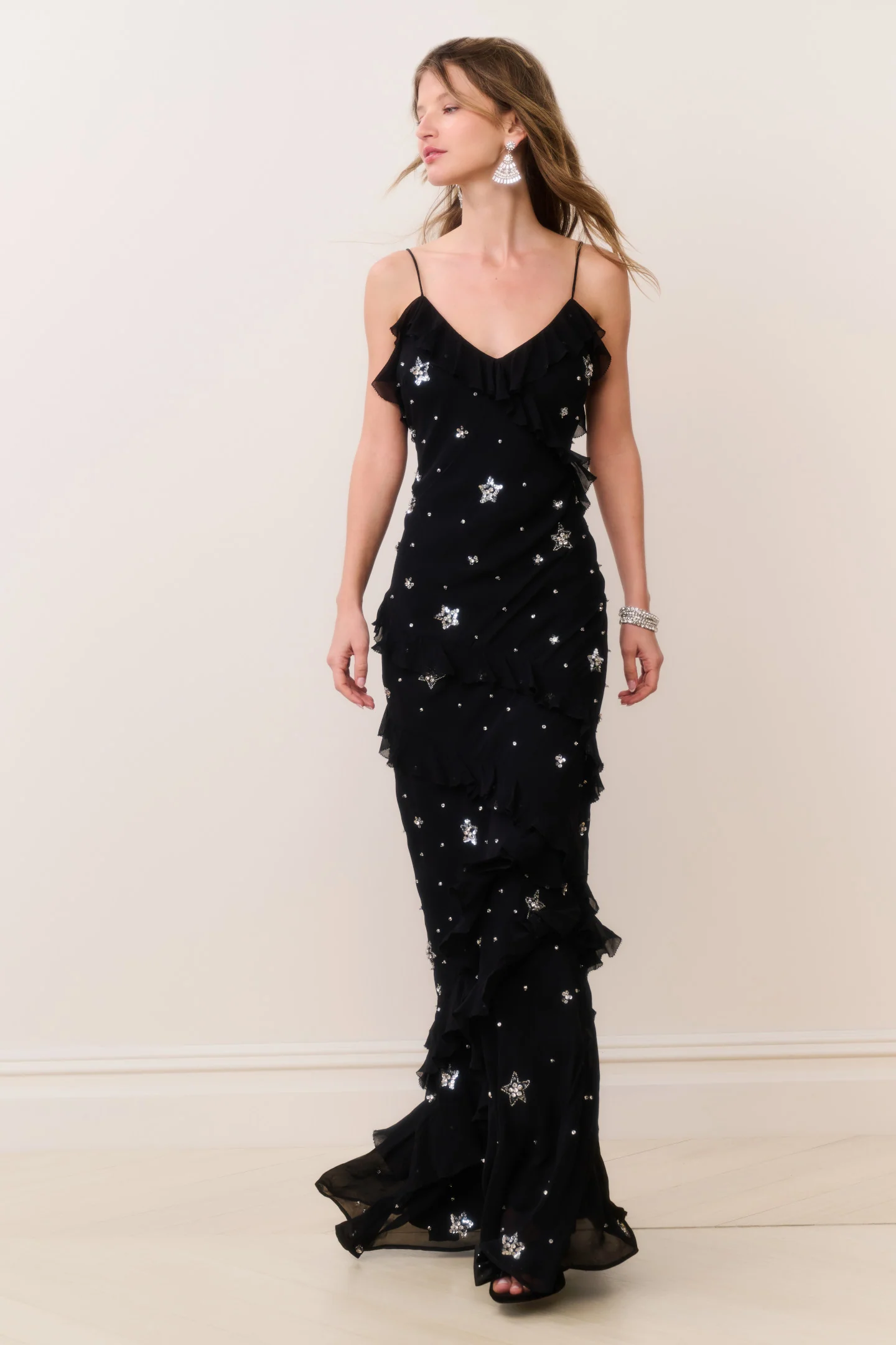 Vestido maxi decorado con estrellas de cristal Rialto