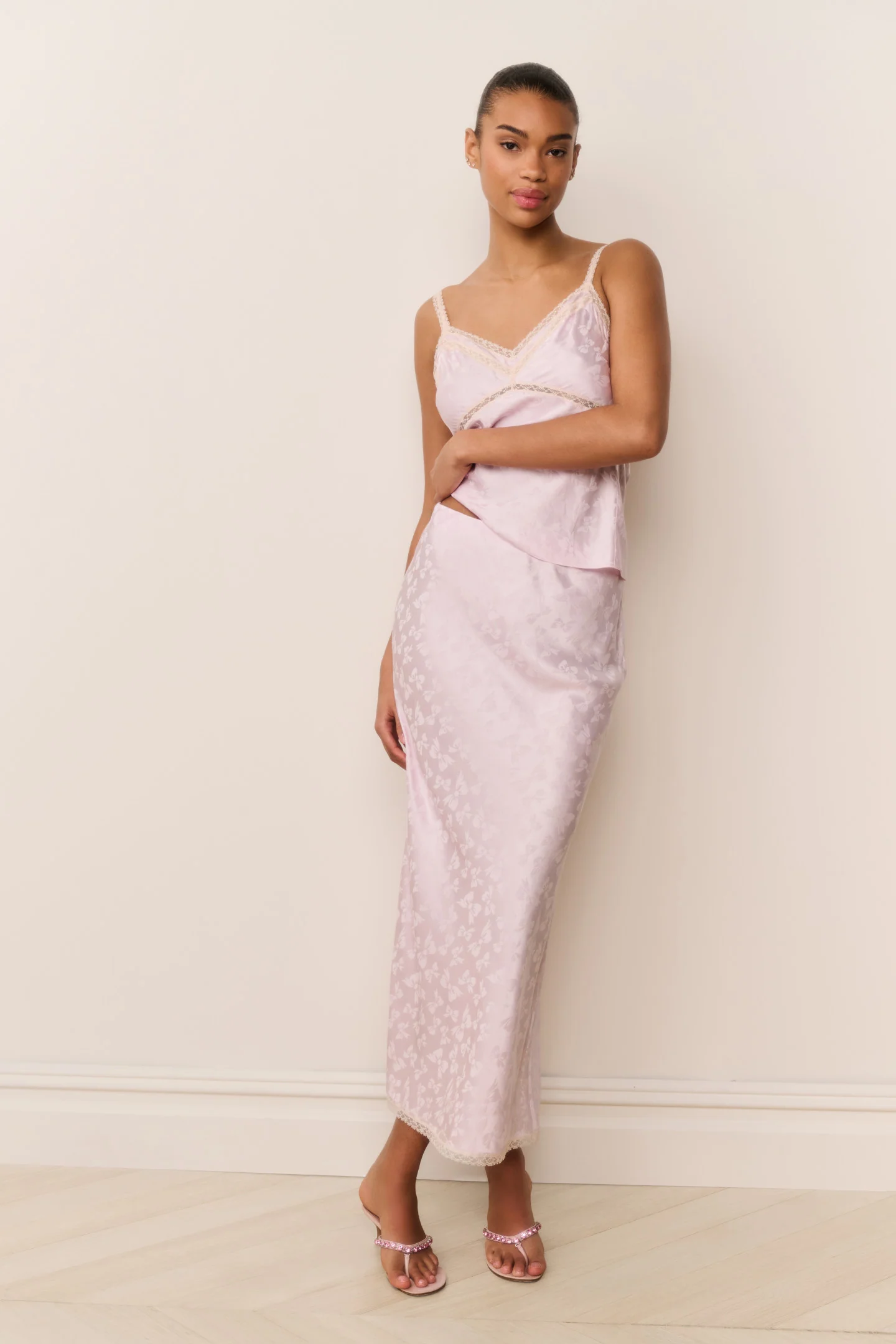 Falda maxi de jacquard con lazo de seda Kalo