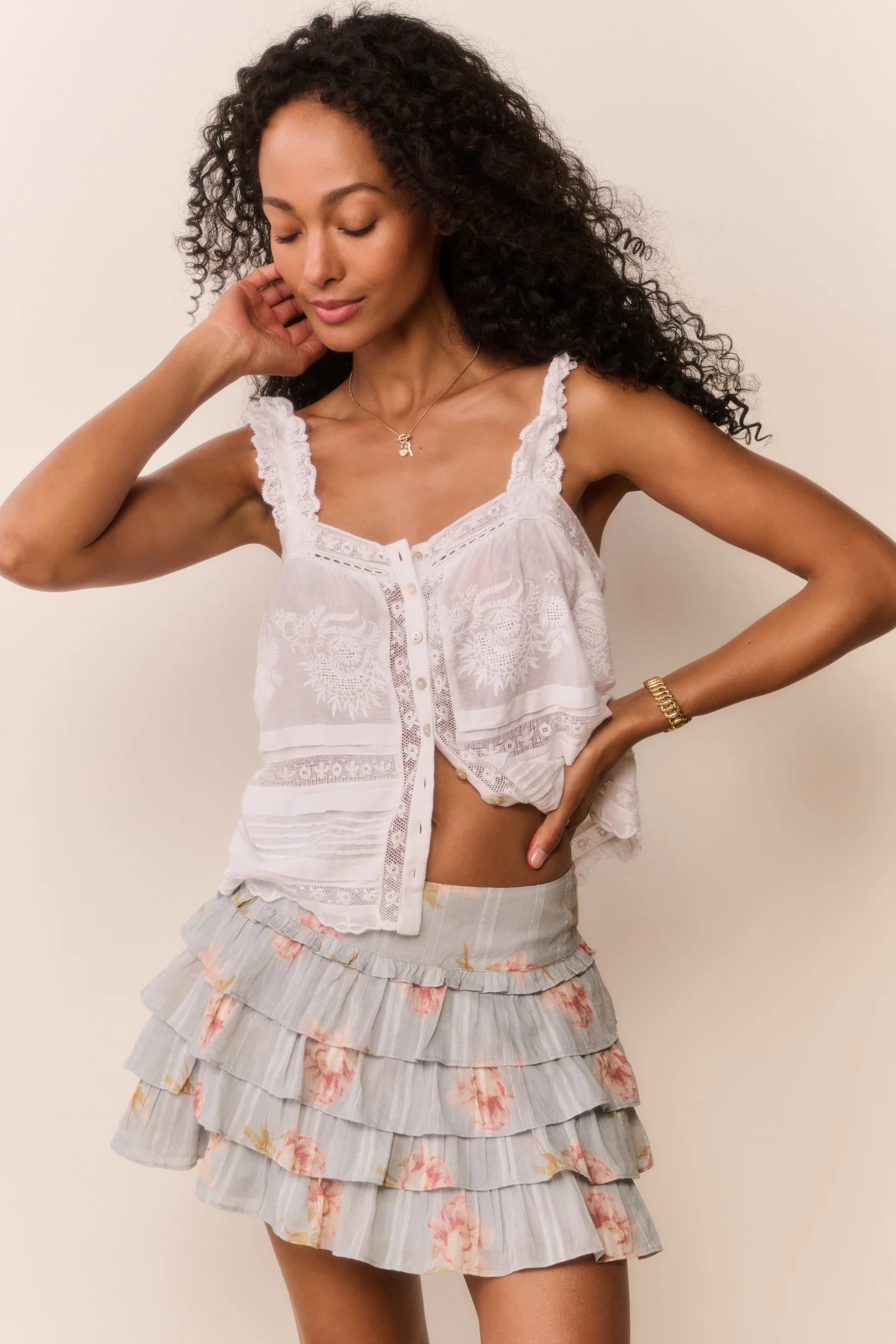 Minifalda de algodón con estampado de peonía Moralina Minifalda de algodón con estampado de peonía Moralina