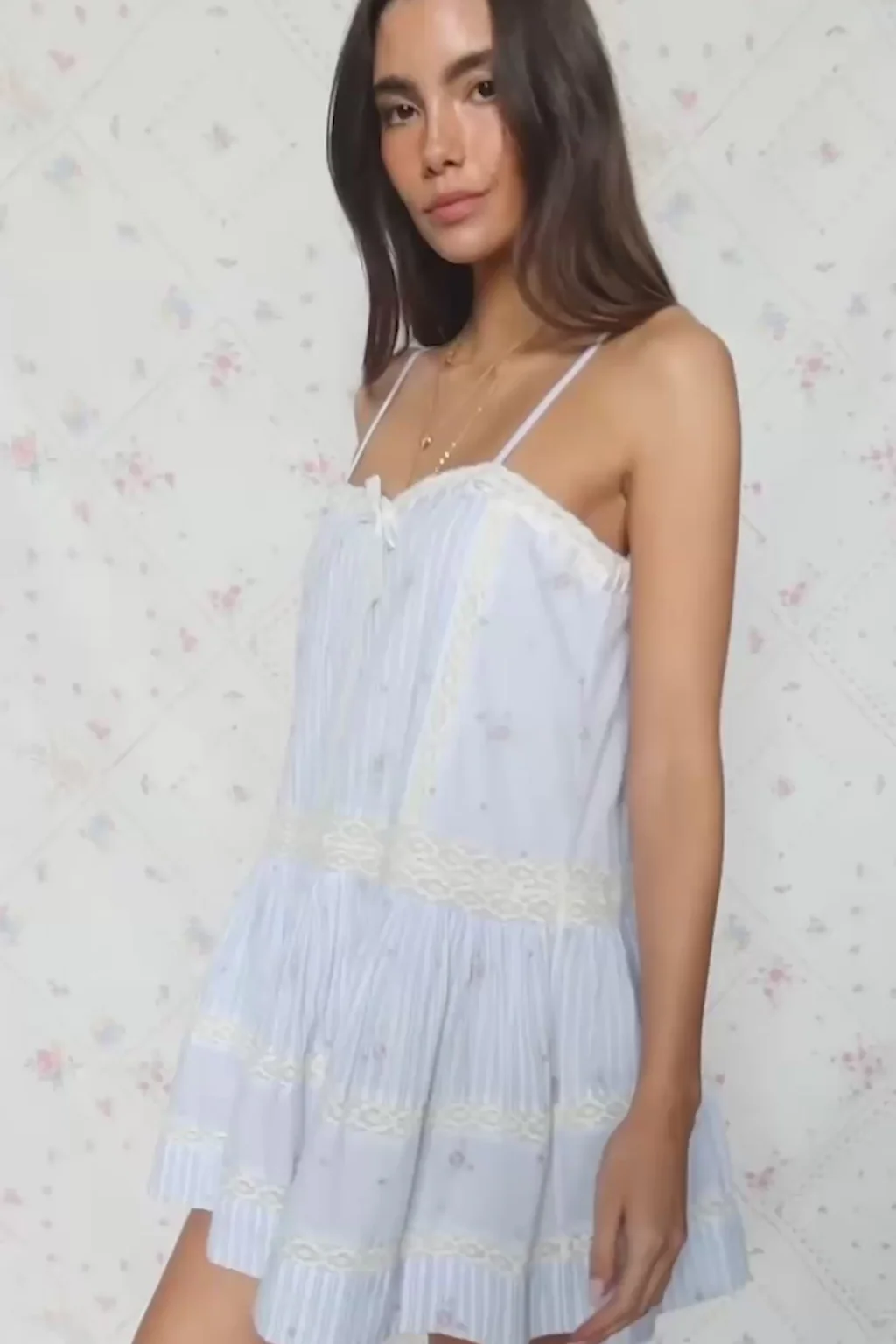 Vestido Mini de Algodón con Estampado Floral y Rayas Vionett
