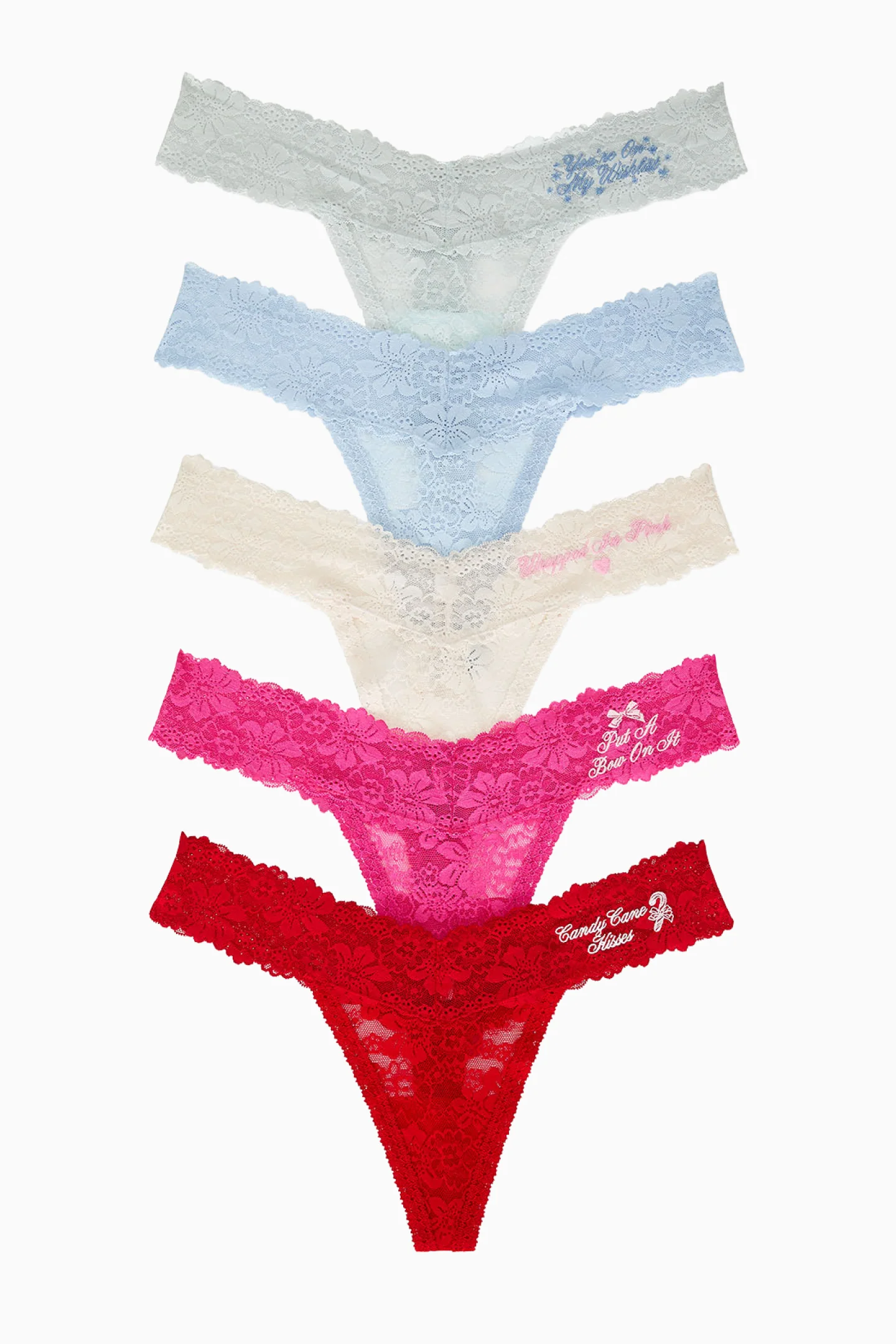 PANTIES THONG DE ENCAJE GUIÑO PINK x LoveShackFancy - PACK DE 5