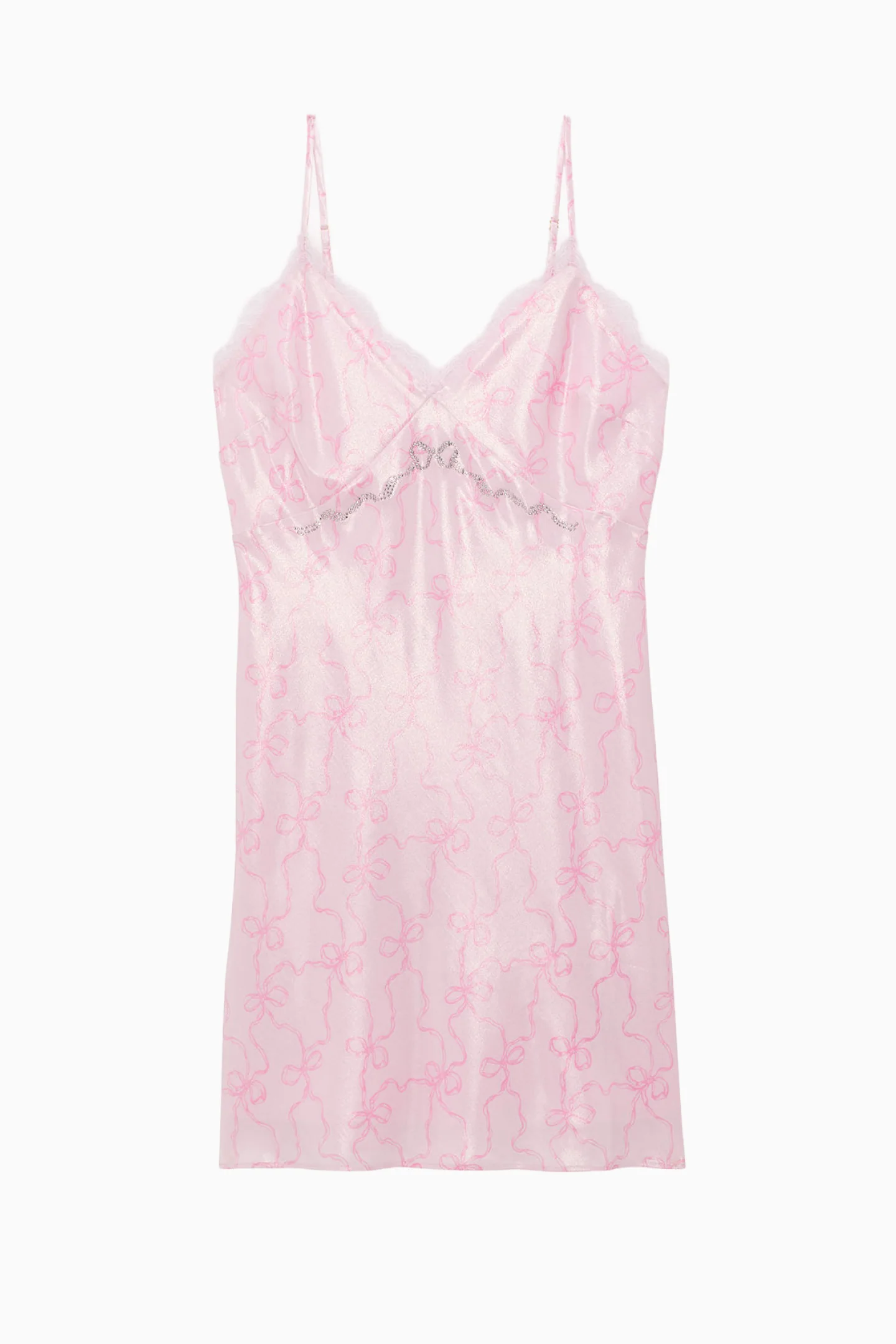 Vestido mini de satén con volantes de encaje PINK x LoveShackFancy