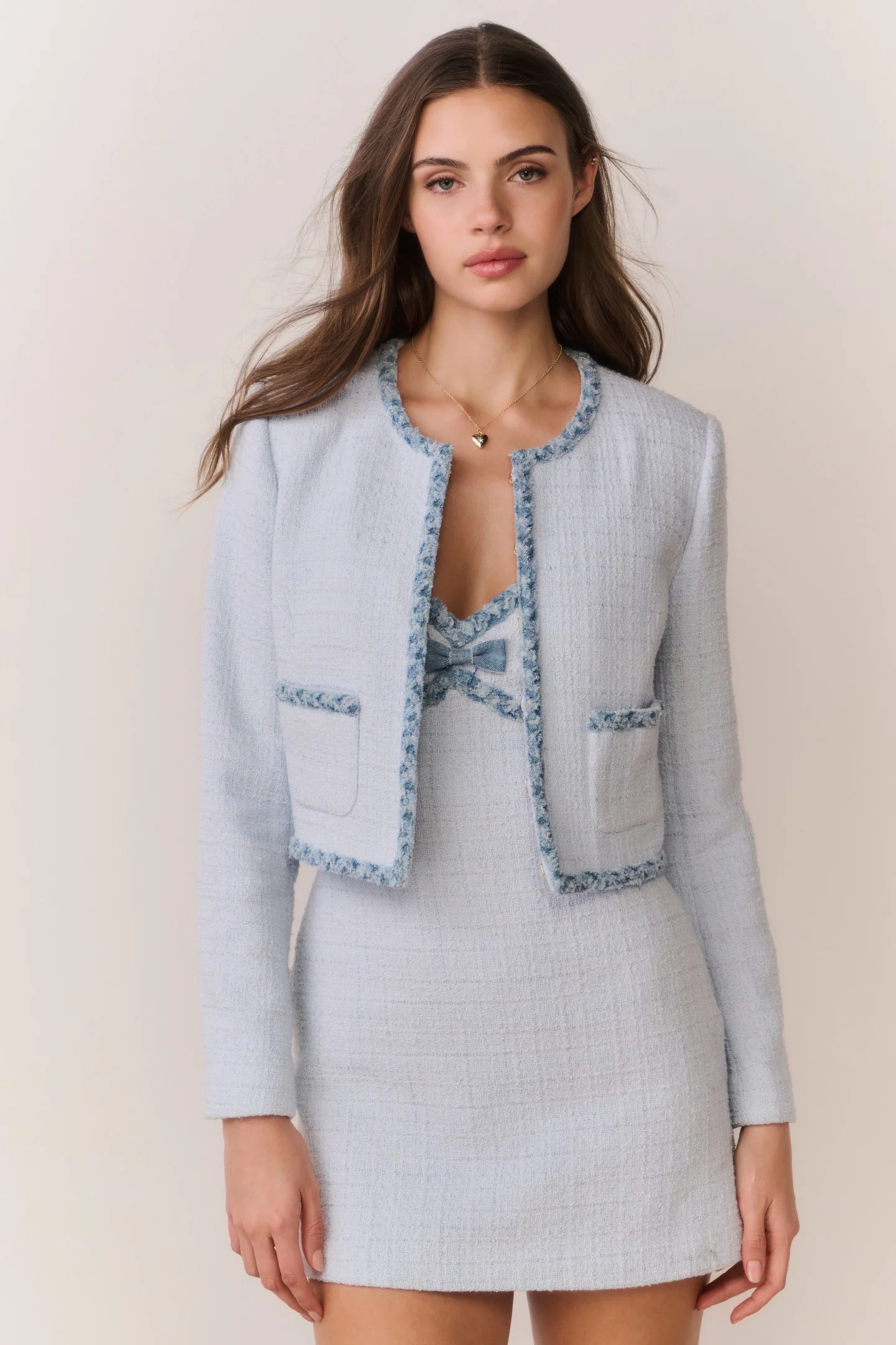 Chaqueta de Tweed con Remate de Denim Azula