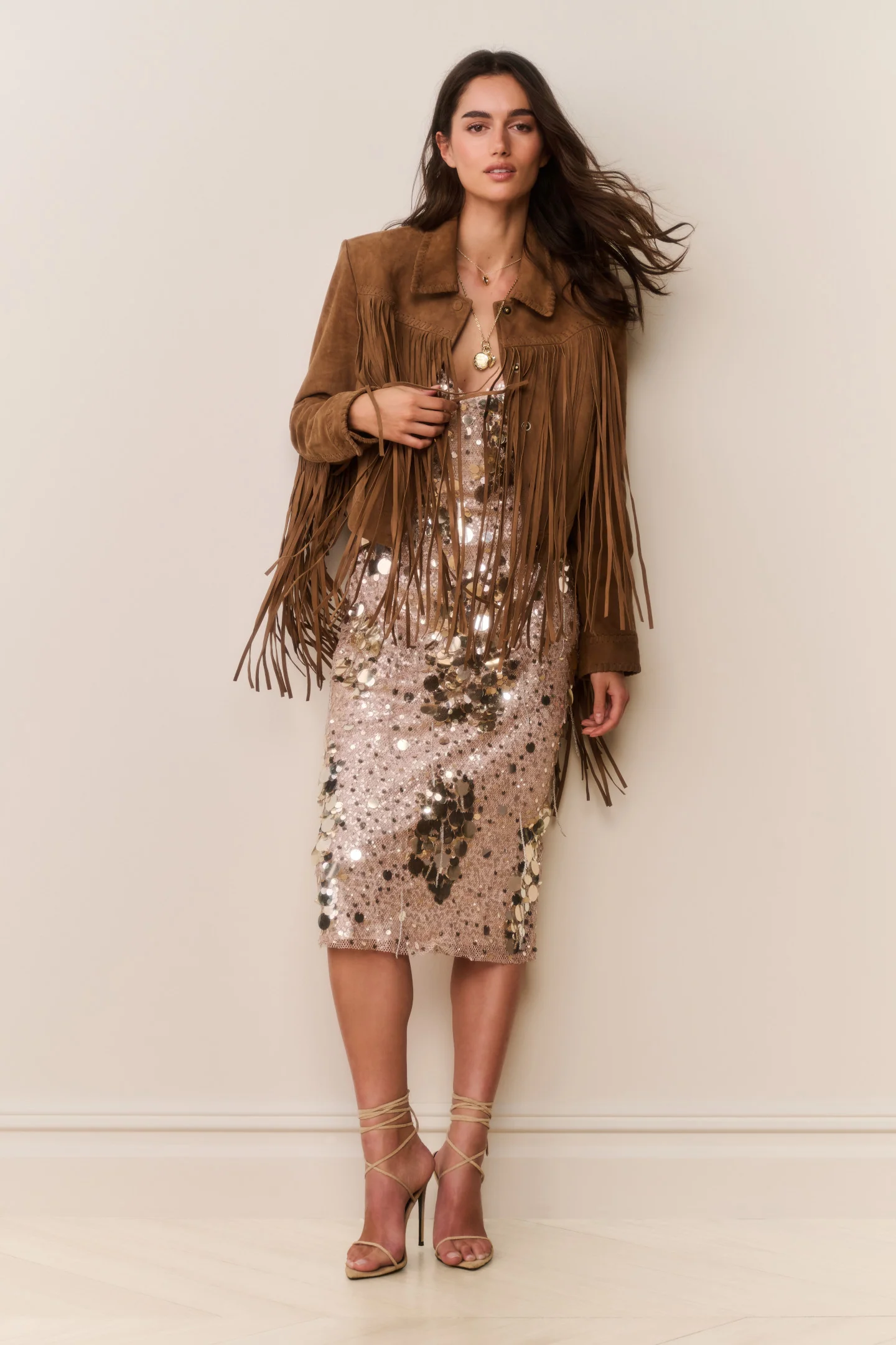 Chaqueta de Cuero Suede con Borlas Maelis