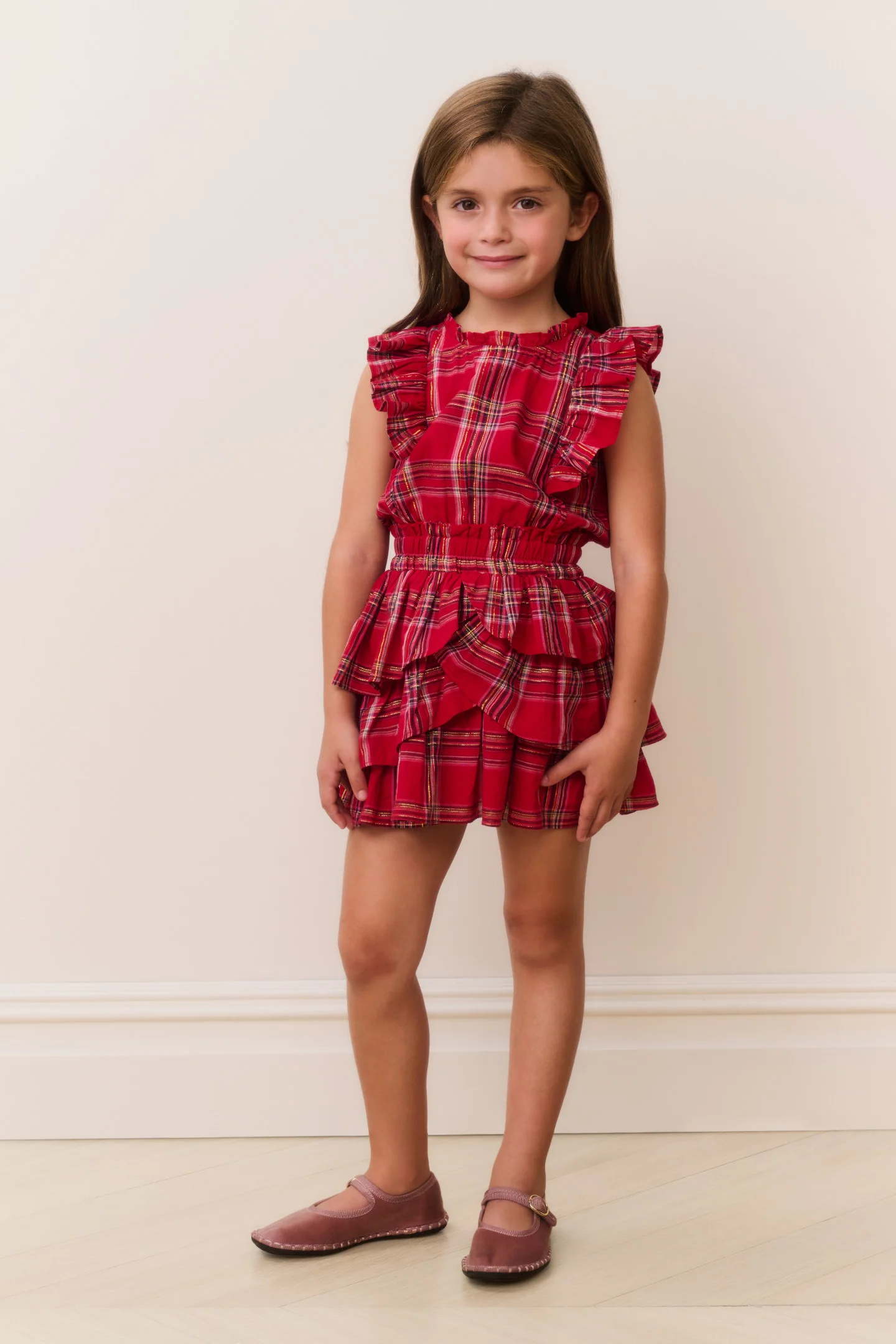 Vestido de tartán con volantes de algodón Decker para niñas