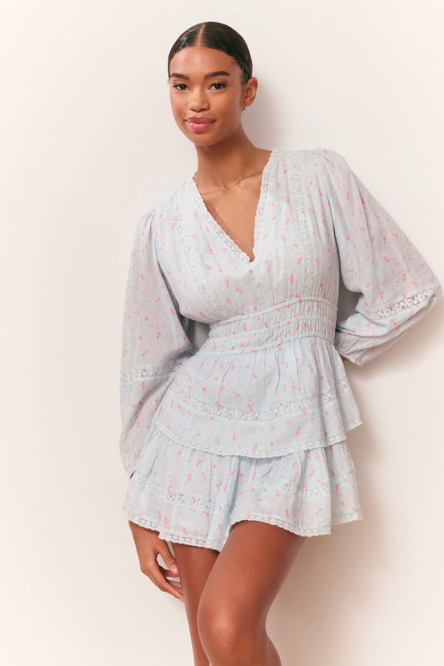 Vestido Mini de Manga Larga de Algodón Rosamina