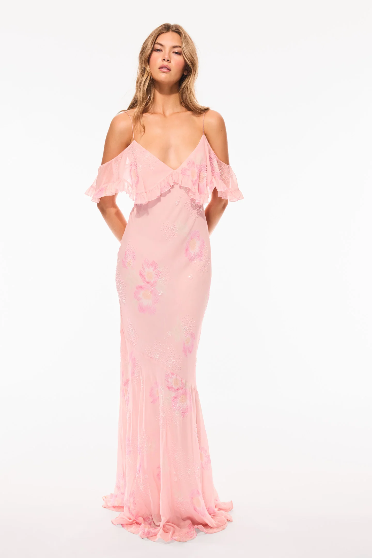 Vestido de hombro descubierto floral Librae