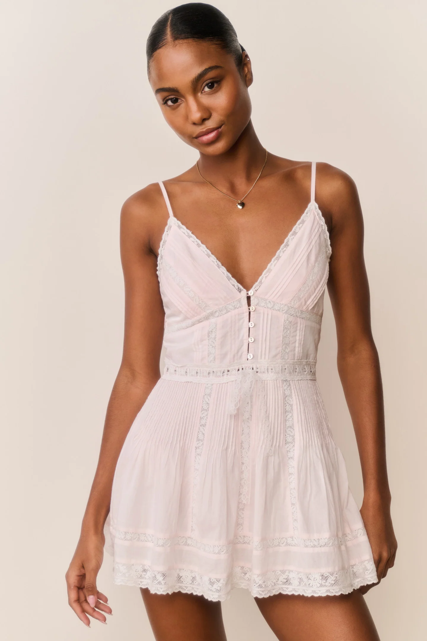 Vestido corto de encaje de algodón rosa Zirelle