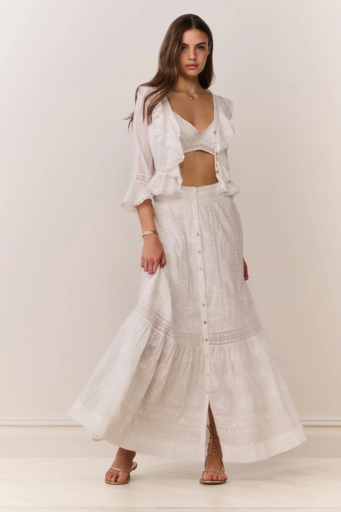 Falda maxi victoriana de algodón Araminta