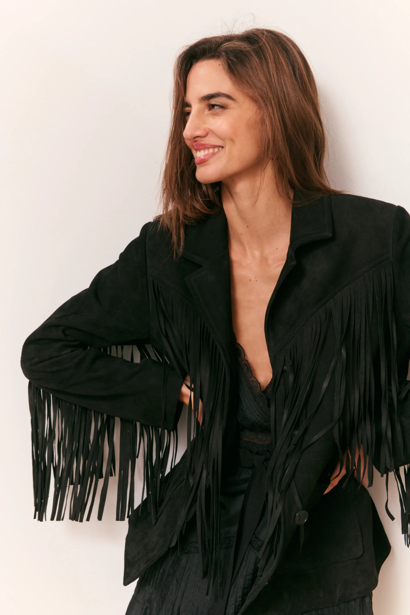 Chaqueta de Piel de Cabra Negra Geraline