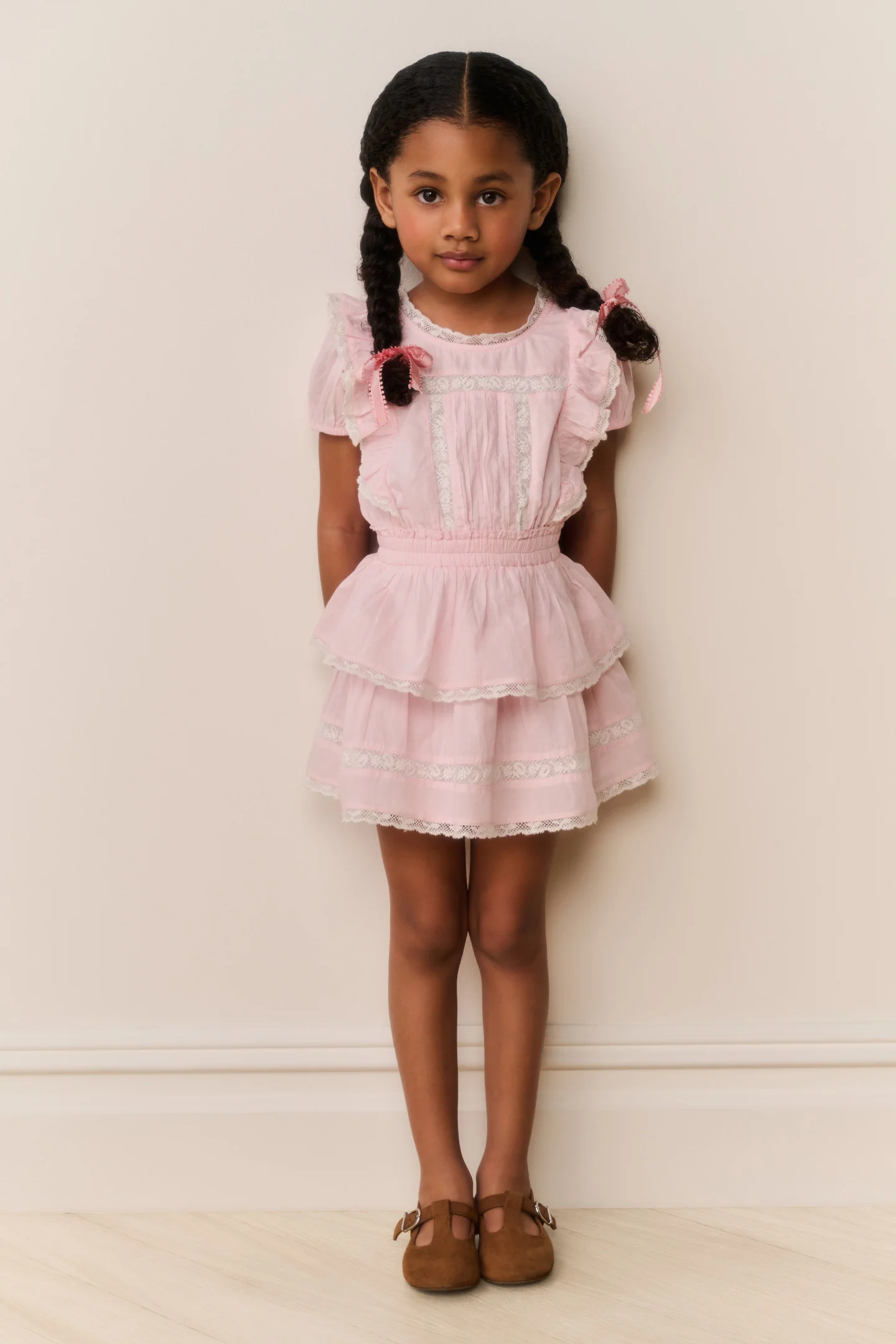 Vestido de algodón con volantes en el cuello para niñas pequeñas Jaime