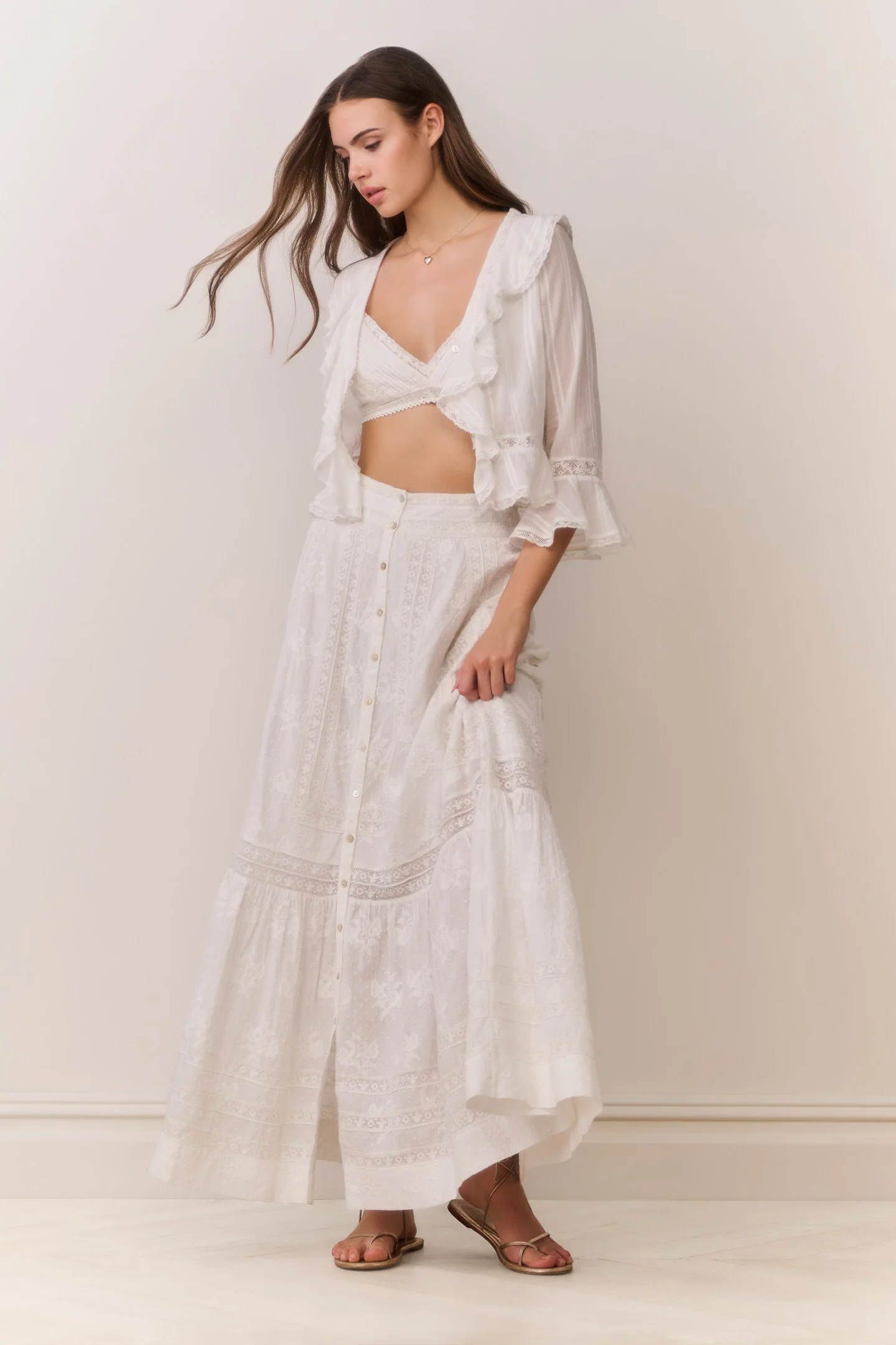Falda maxi victoriana de algodón Araminta