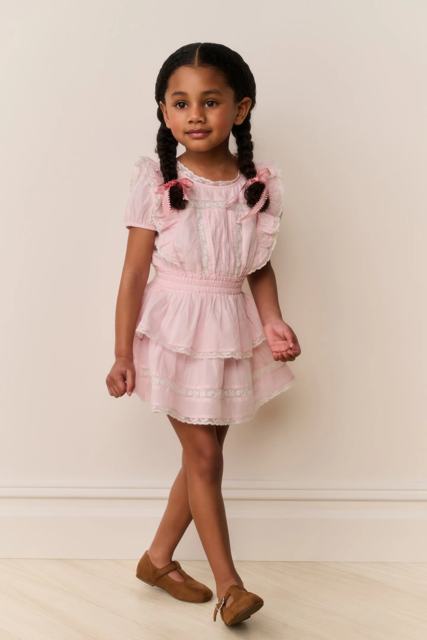 Vestido de algodón con volantes en el cuello para niñas pequeñas Jaime
