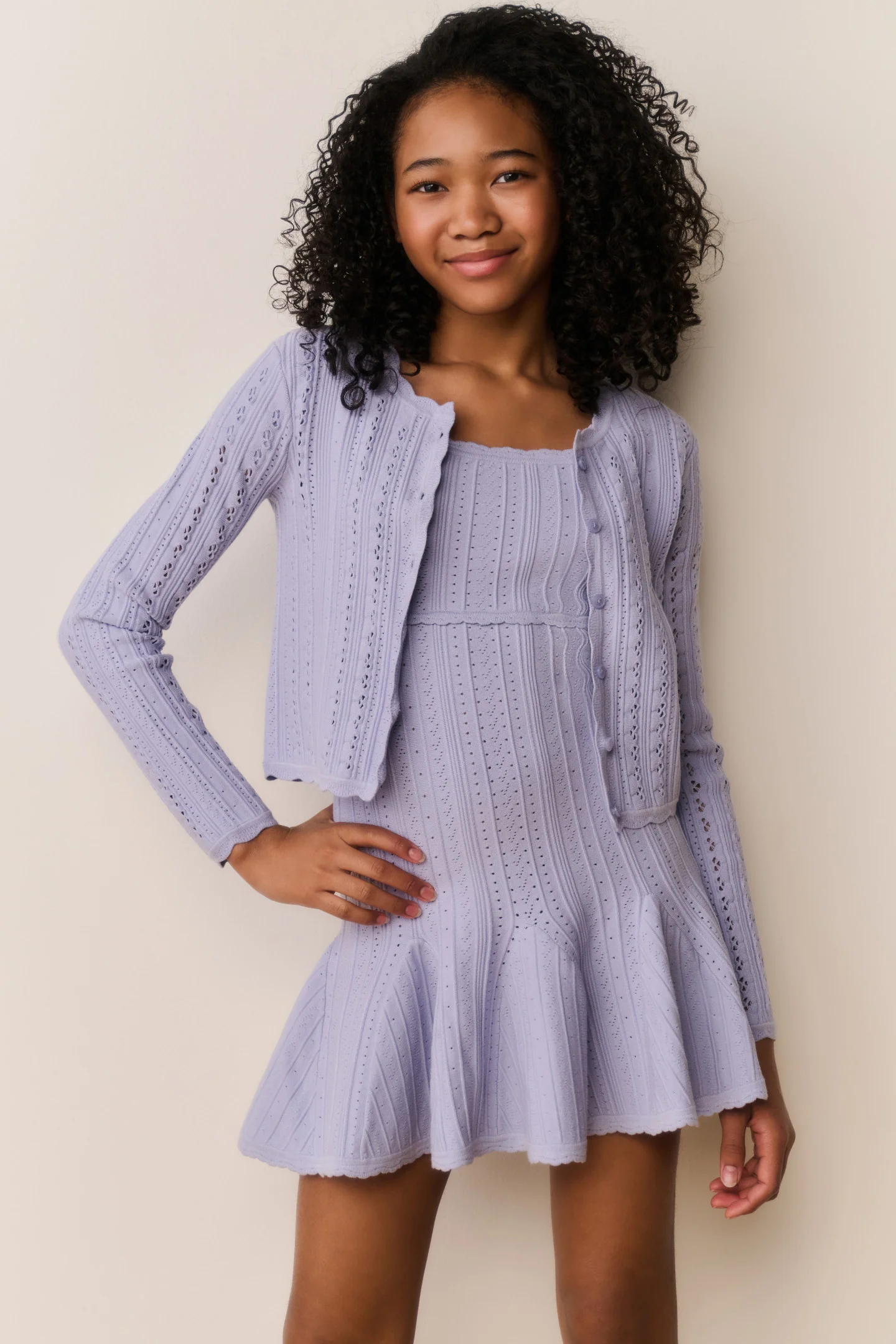 Cardigan Stretch Pointelle Tween Emlynn