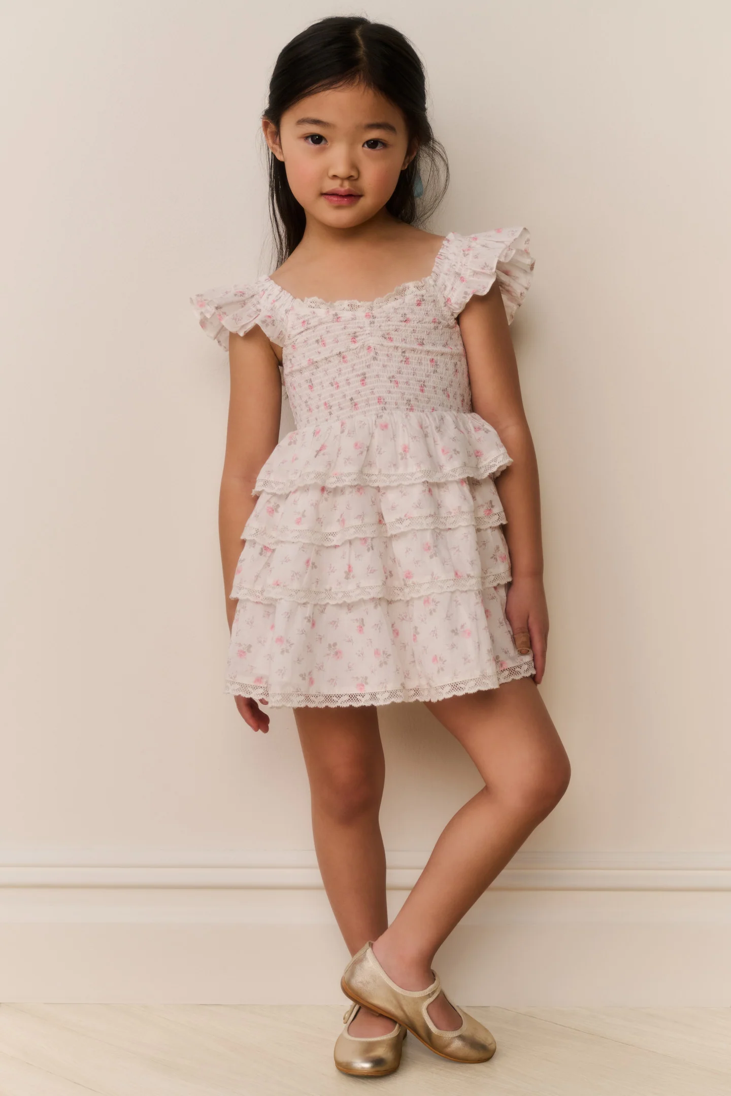 Vestido de algodón floral Linoette para niñas pequeñas