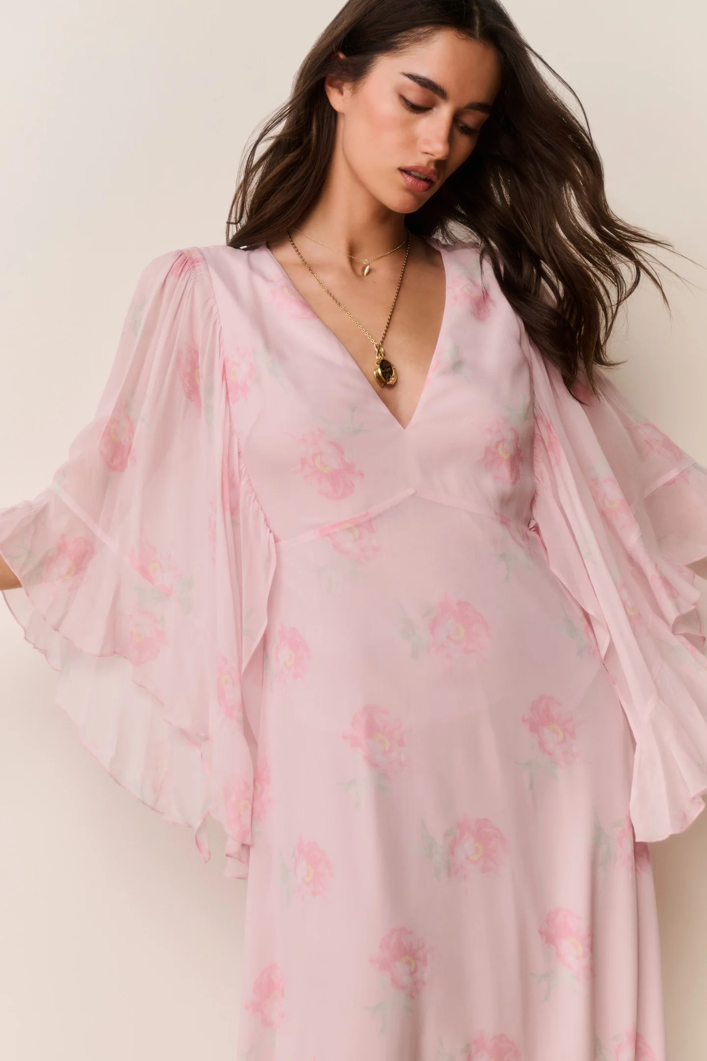 Vestido maxi de gasa floral Brinley