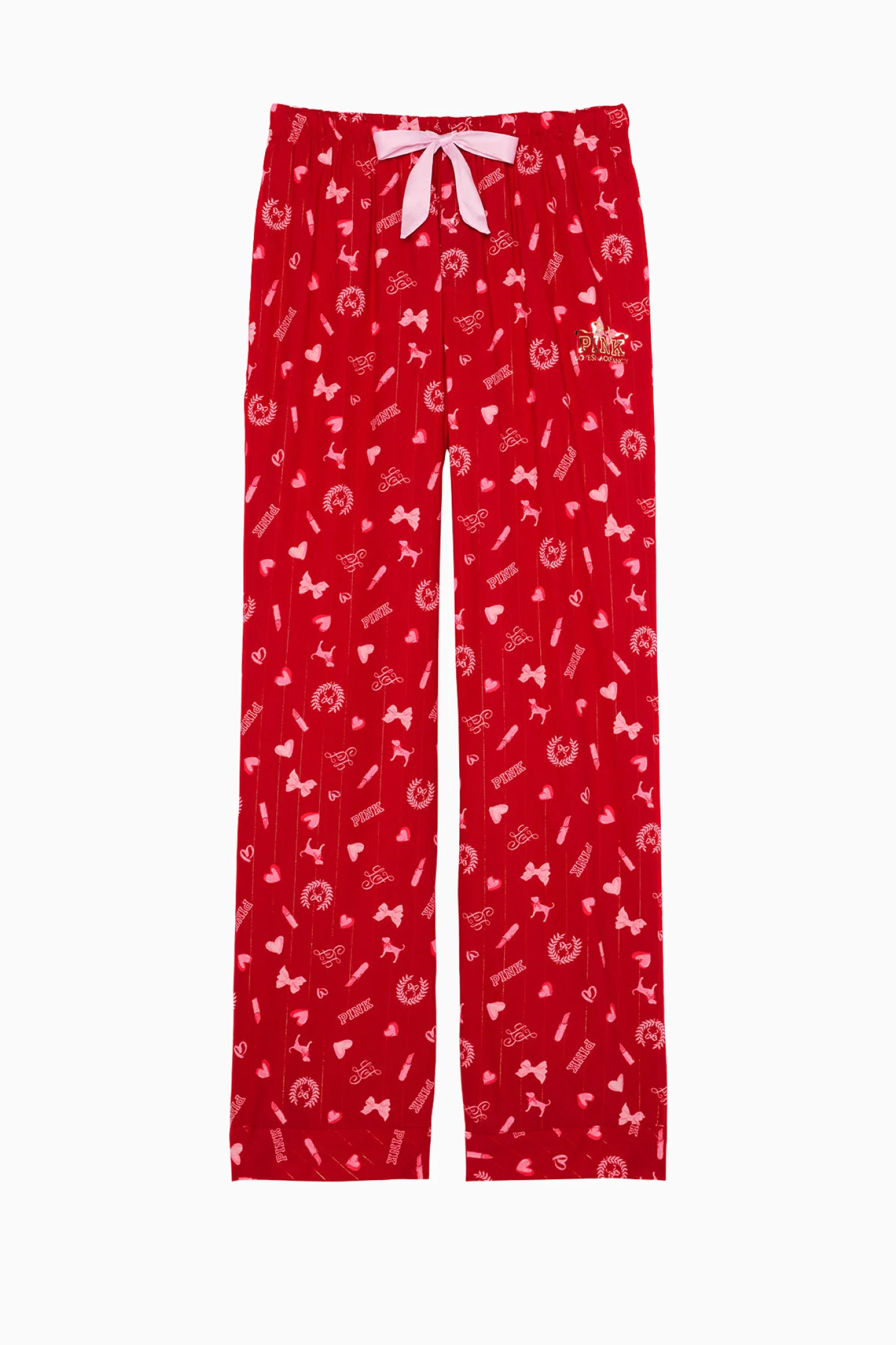 PANTALONES DE PANTUFLA DE LANA CON LISTAS DE LUREX ROJO PINK x LoveShackFancy