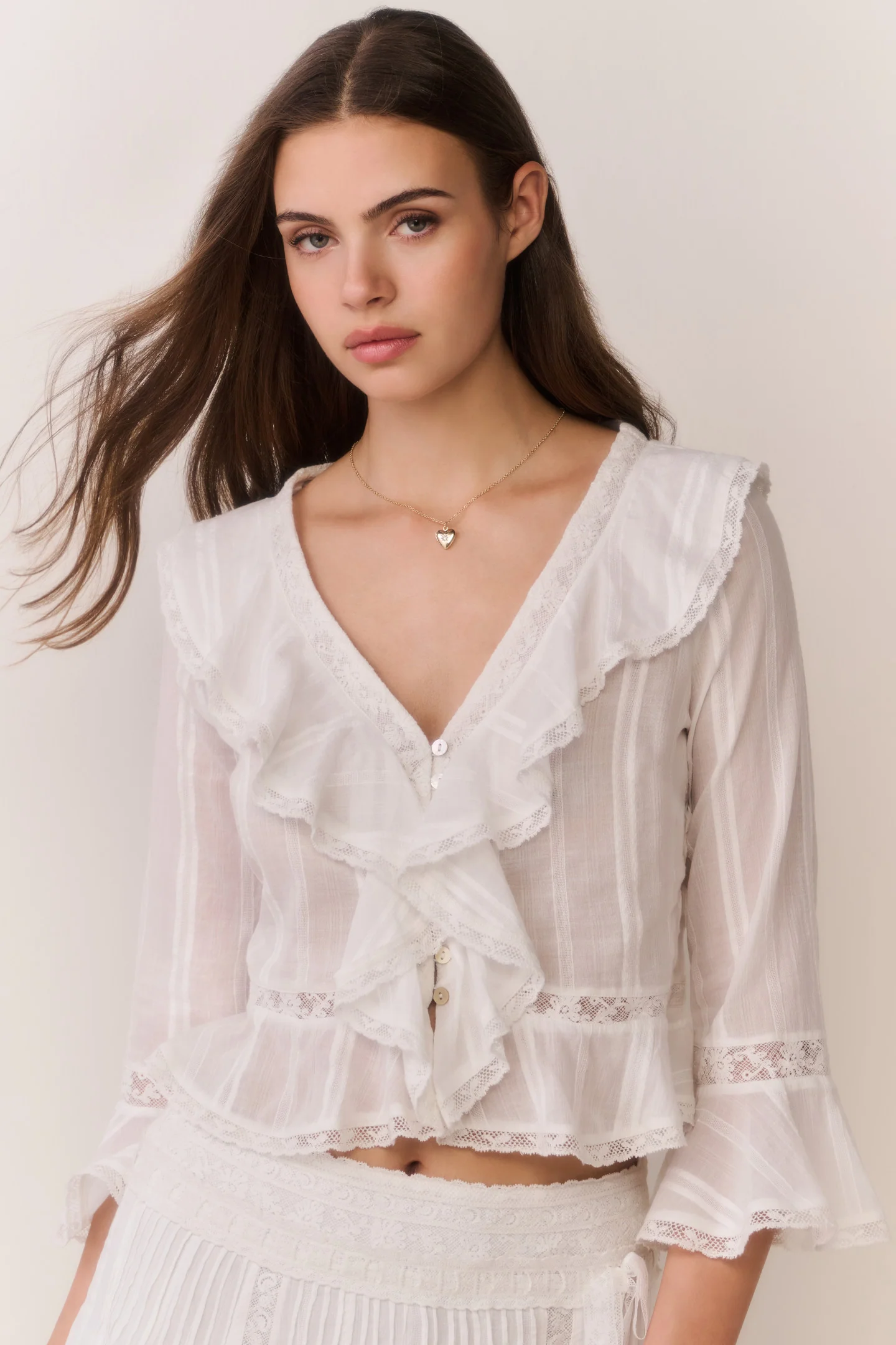 Blusa de Algodón Olenna con Volantes Victoriana