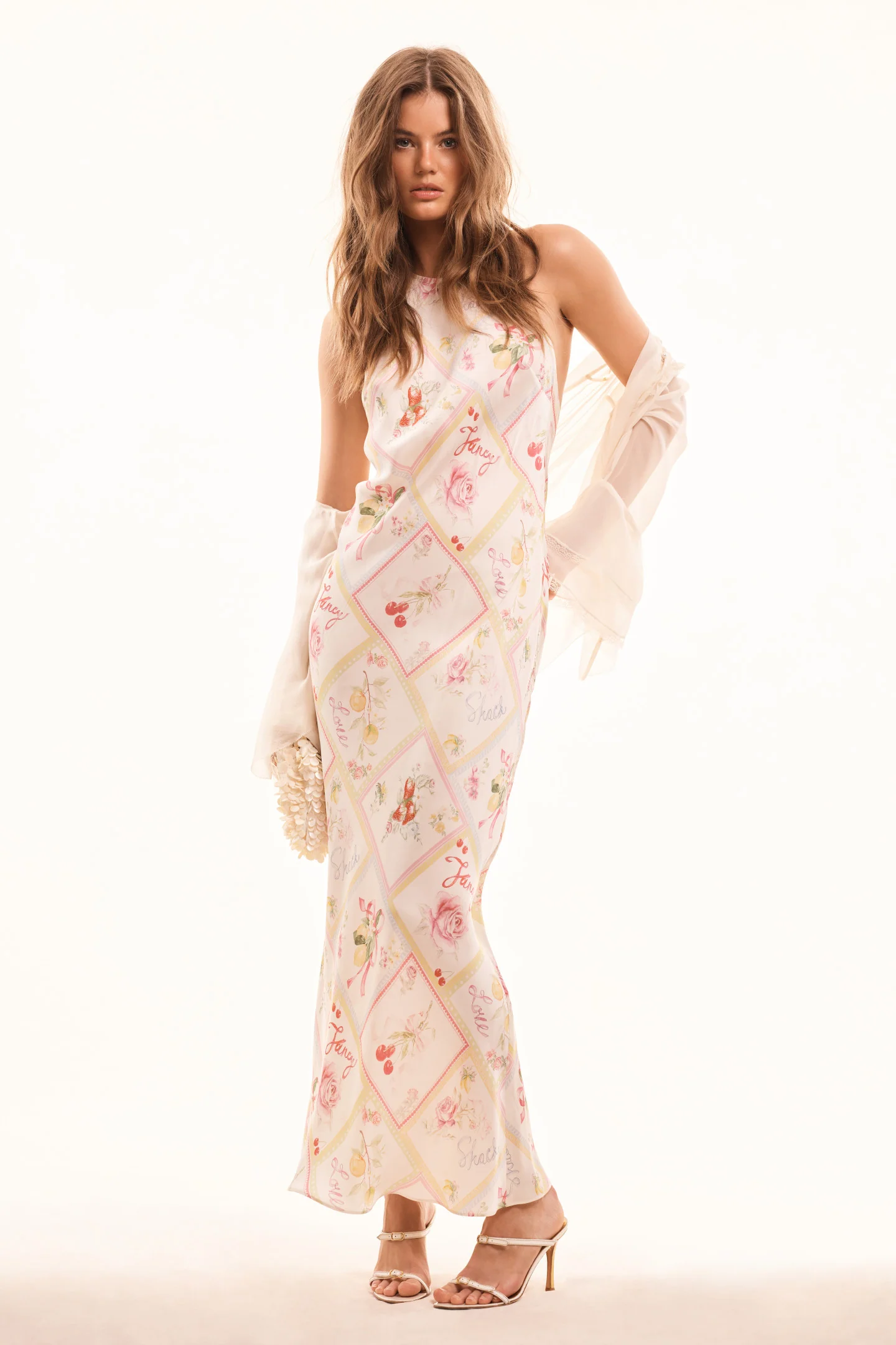 Vestido con estampado de frutas de mezcla de seda Brynthe